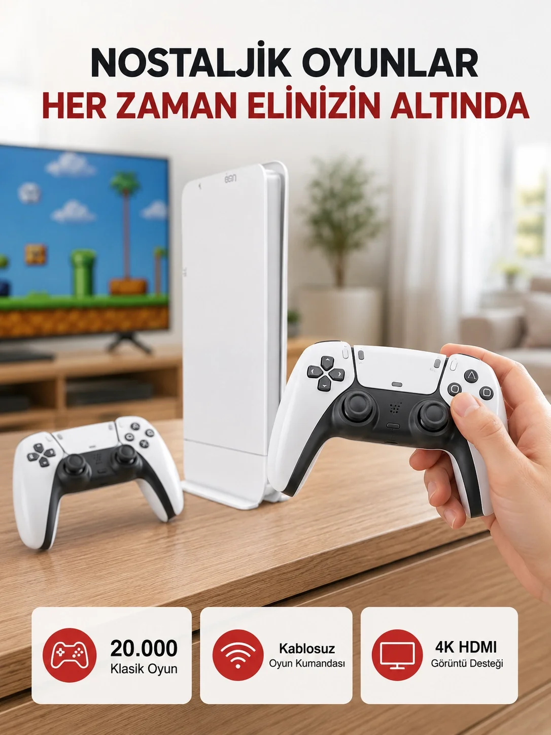 2 Kollu Kablosuz 4K TV Uyumlu Klasik Oyun Konsolu