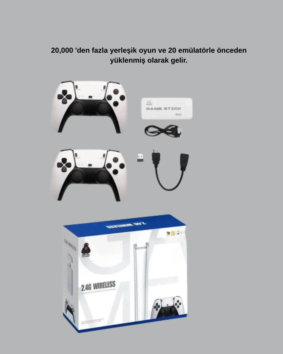 2 Kollu Kablosuz 4K TV Uyumlu Klasik Oyun Konsolu