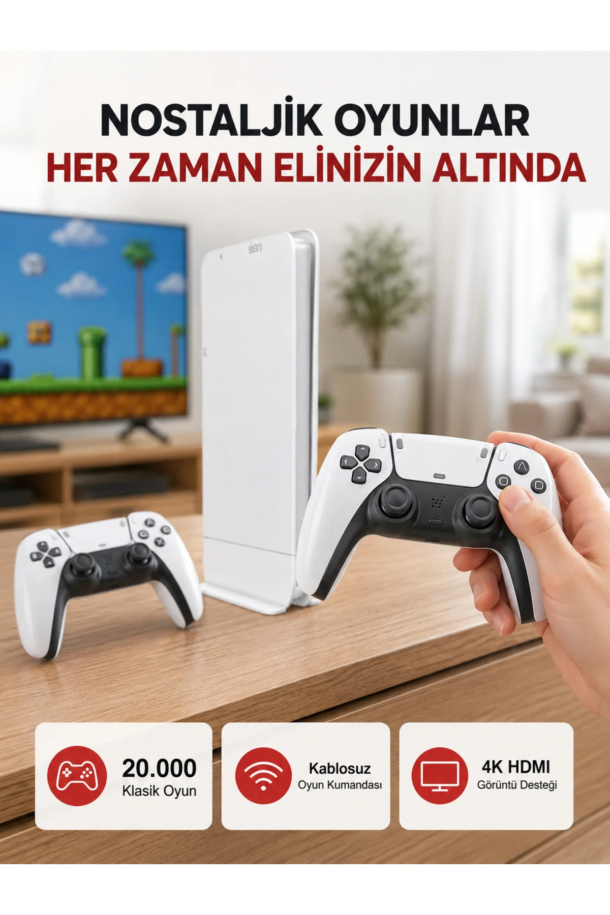 2 Kollu Kablosuz 4K TV Uyumlu Klasik Oyun Konsolu 2 Kollu Kablosuz 4K TV Uyumlu Klasik Oyun Konsolu