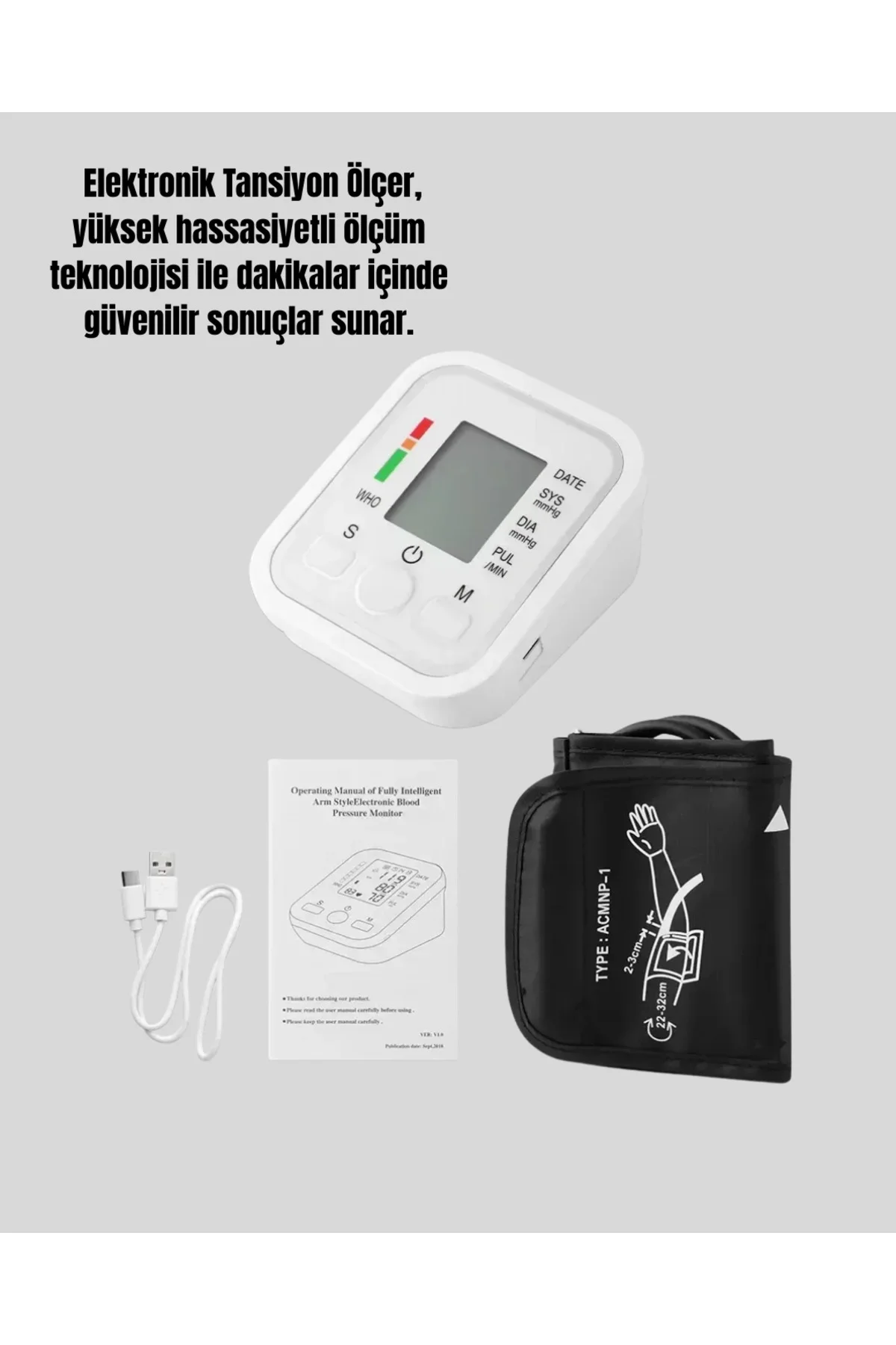 2 Kullanıcı Hafızalı USB Uyumlu Tansiyon Ölçer