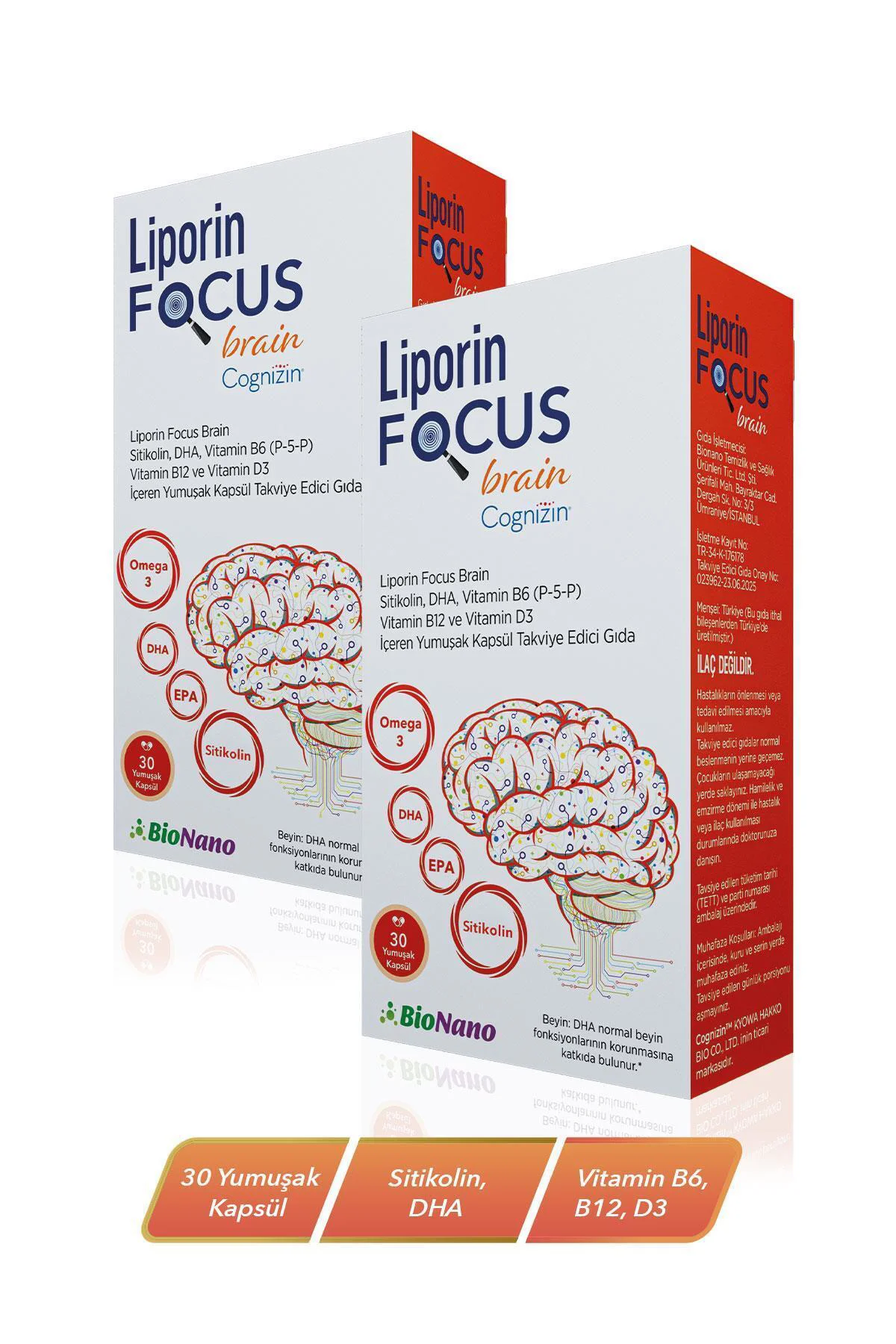 2 Kutu Focus Brain Sitikolin, DHA, Vitamin B6(P-5-P) ,Vitamin B12 ve Vitamin D3 30 Kapsül 2 Kutu Focus Brain Sitikolin, DHA, Vitamin B6(P-5-P) ,Vitamin B12 ve Vitamin D3 30 Kapsül