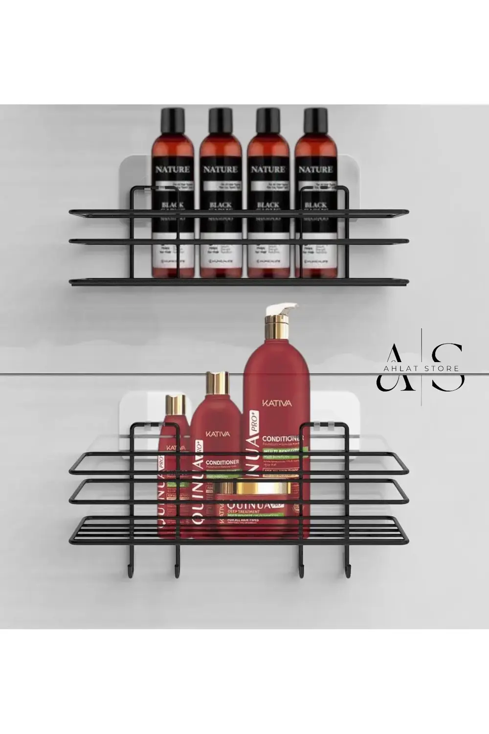 2 li Banyo Duş Rafı ,Şampuanlık ,Paslanmaz Çelik Yapışkanlı Banyo