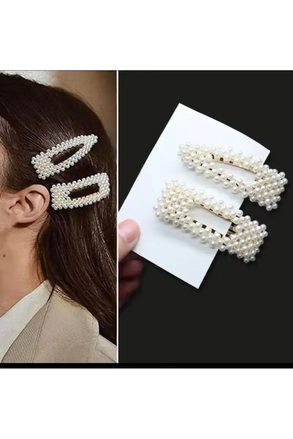 2 li büyük boy incili kadın çıtçıtlı yan toka