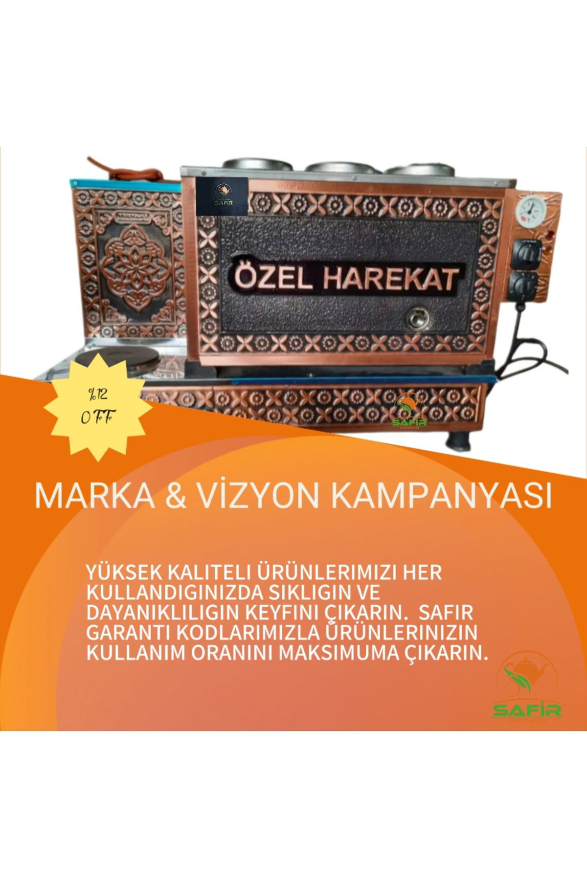 Safir 2 Li Cromat Siyah Boyalı Çay Ocağı Siyah Boyalı Çay Kazanı Doğalg