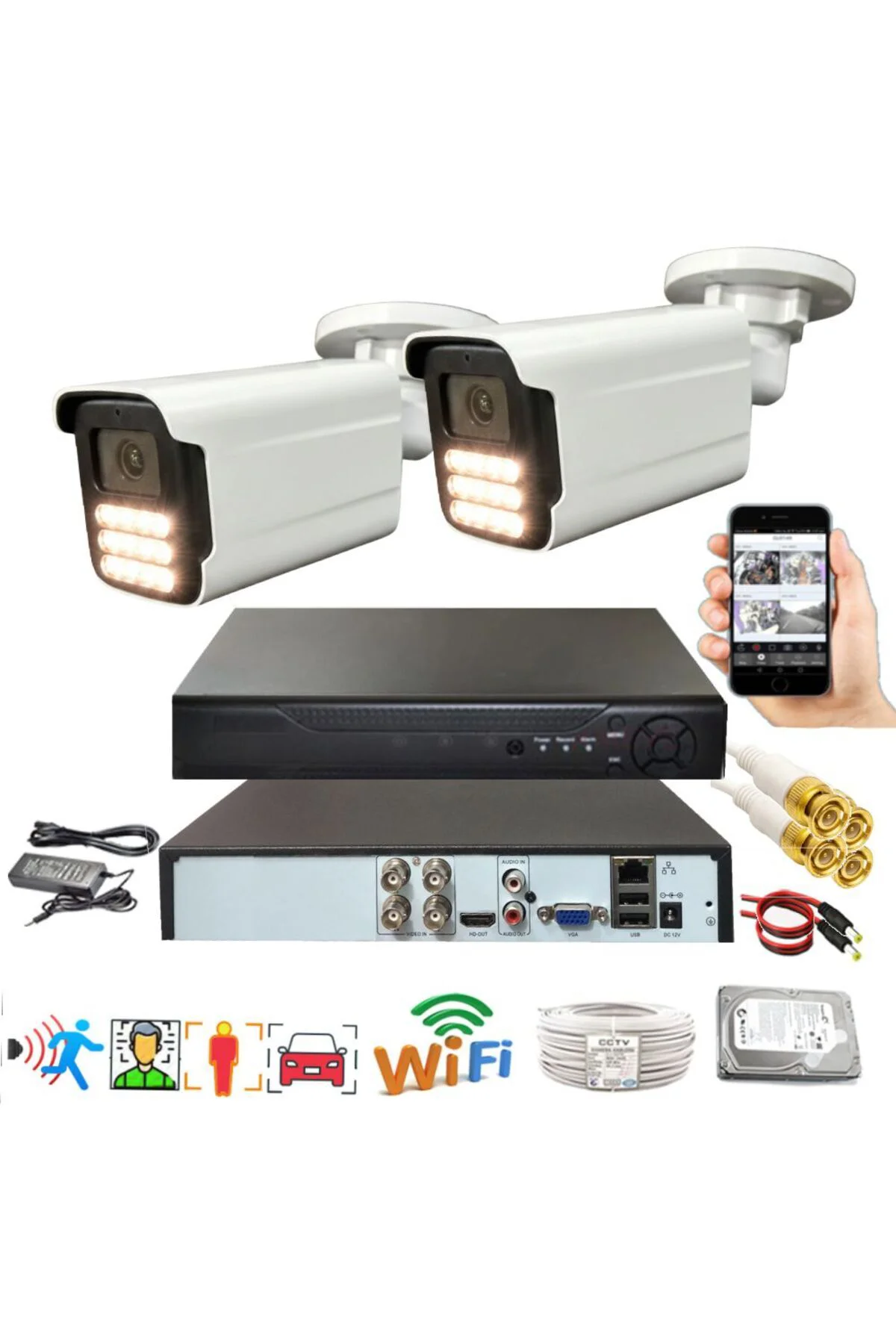 2 li Hareket Algılayan 5 MP Lens 15 Warm Led Gece Renkli Gösteren