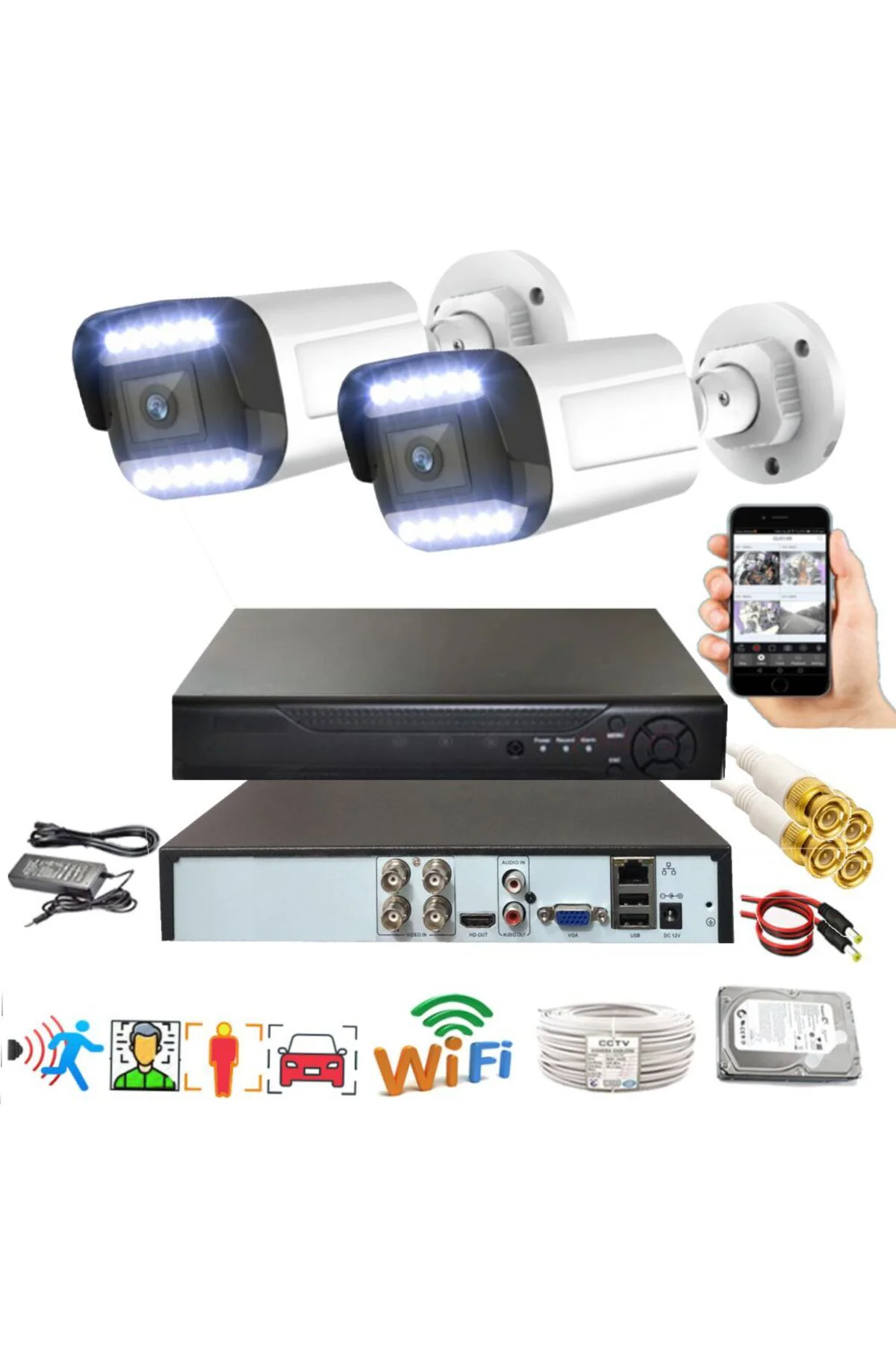 2 li Hareket Algılayan 5 MP Lens 12 Warm Led Gece Renkli Gösteren