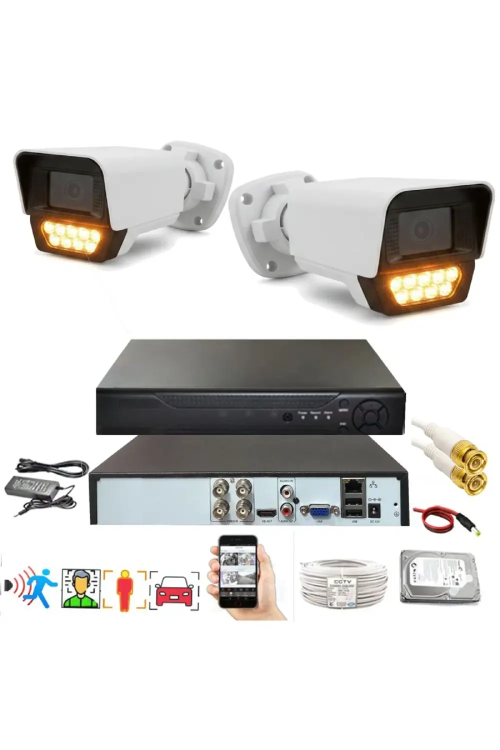 2 li Hareket Algılayan 5 MP Lens 9 Warm Led Gece Renkli Gösteren