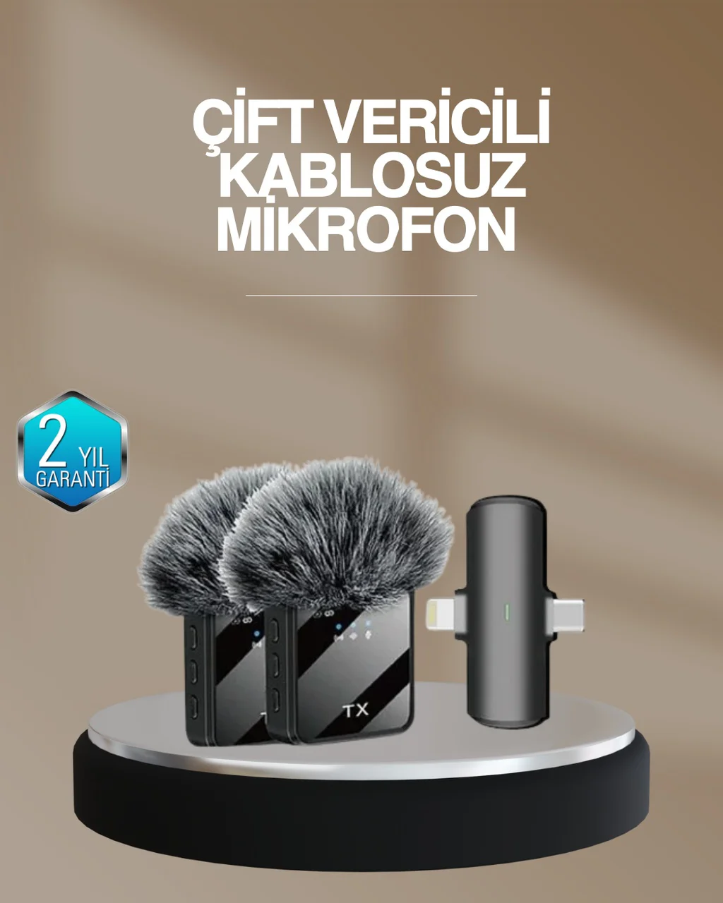 2 Li Kablosuz Yaka Mikrofonu Type-c Ve Lightning Uyumlu Profesyonel Set