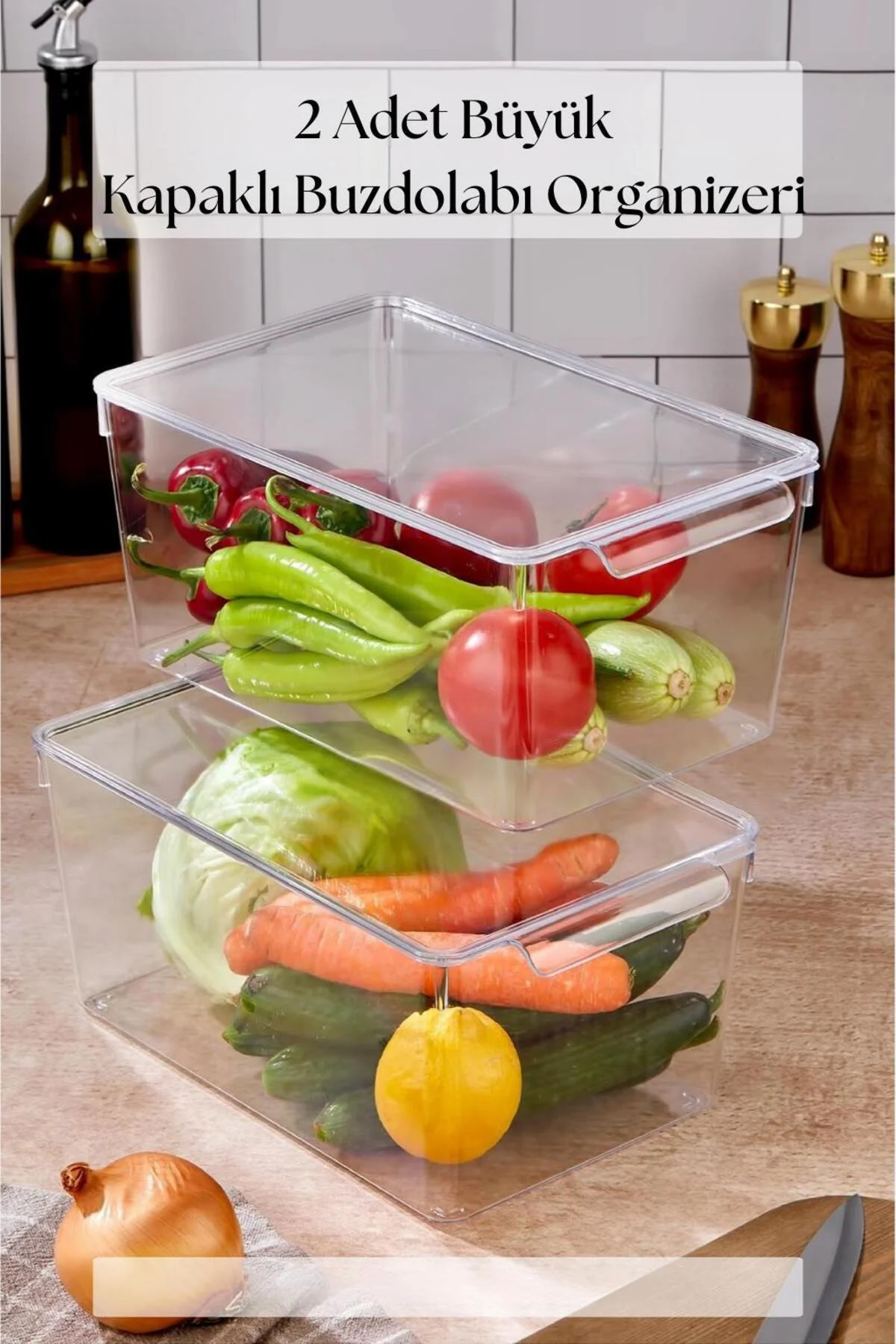 2 Li Kapaklı Buzdolabı Organizeri & Buzdolabı Düzenleyici 6 lt