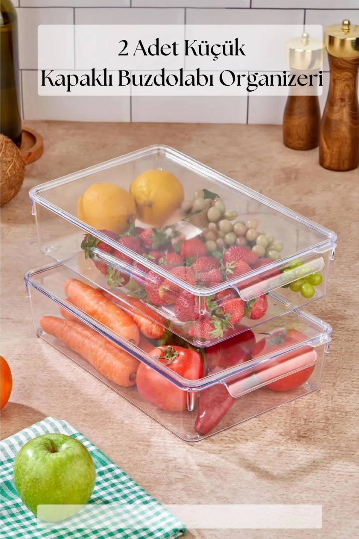 2 Li Kapaklı Buzdolabı Organizeri & Buzdolabı Düzenleyici 3 lt