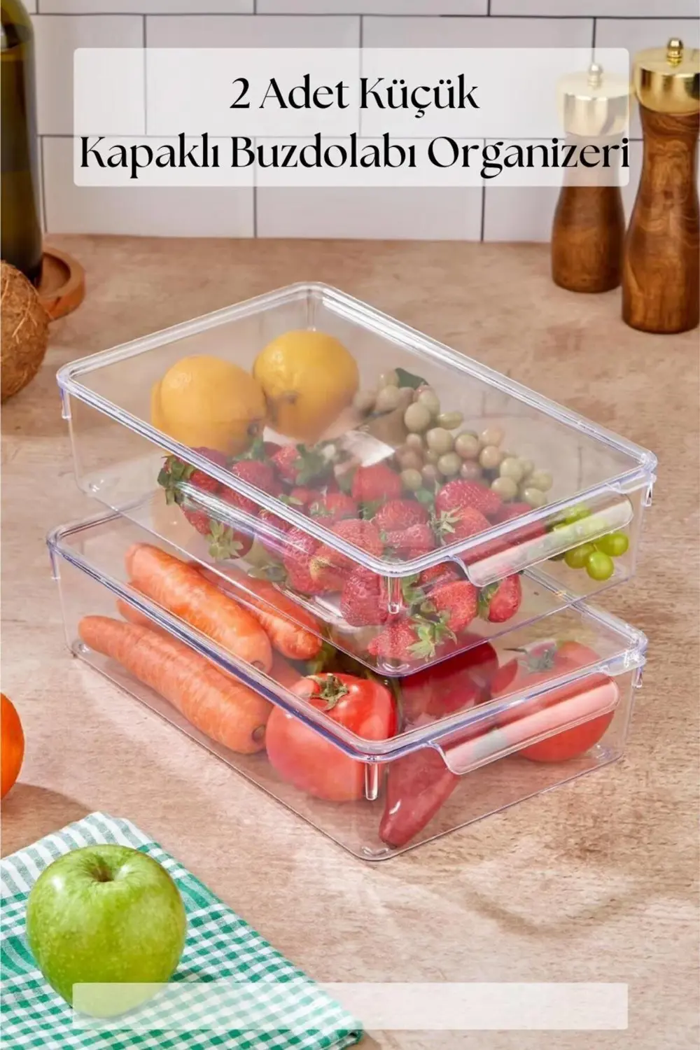2 Li Kapaklı Buzdolabı Organizeri & Buzdolabı Düzenleyici 3 lt