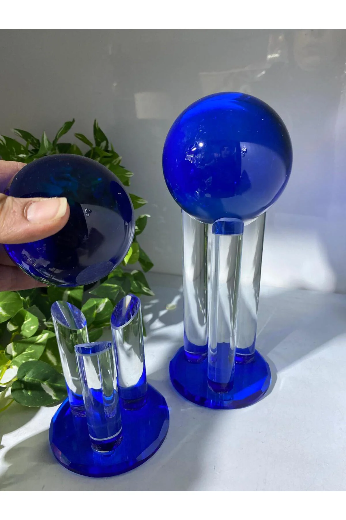 2 Li Kristal Dekoratif Çubuklu Küre Mavi