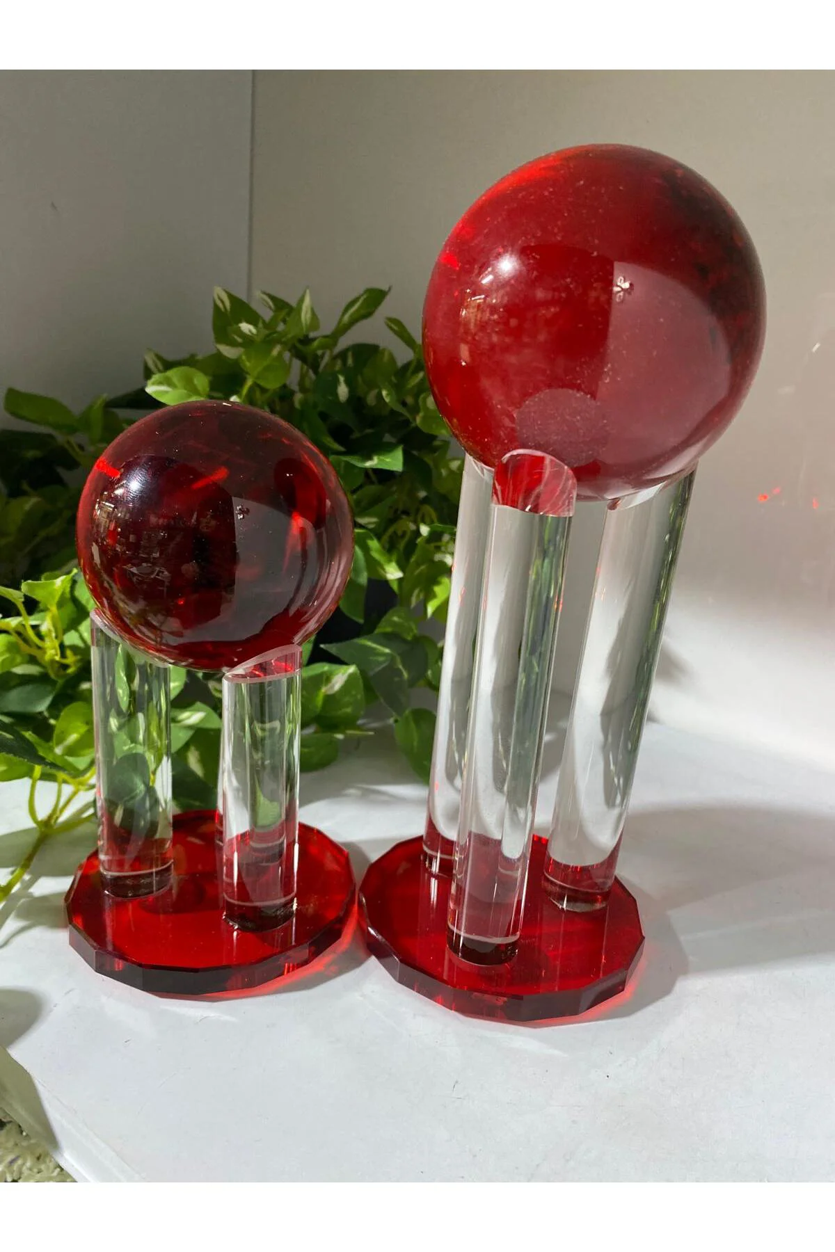 2 Li Kristal Dekoratif Çubuklu Küre Kırmızı