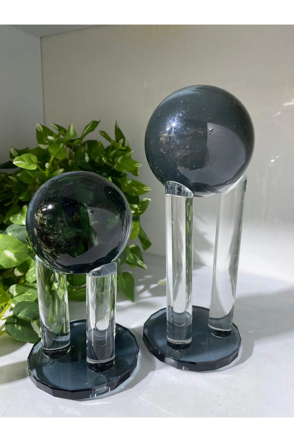 2 Li Kristal Dekoratif Çubuklu Küre Füme