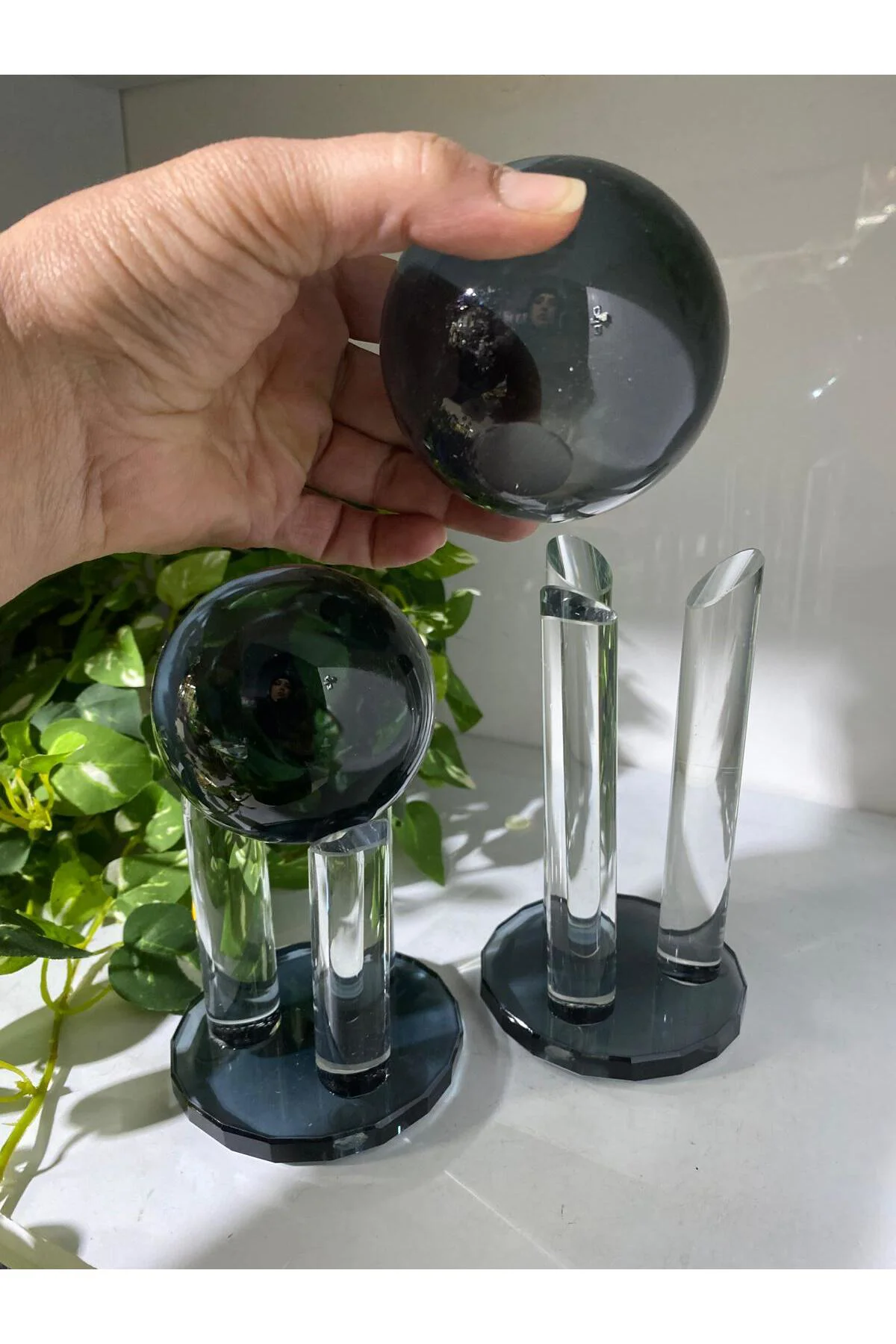 2 Li Kristal Dekoratif Çubuklu Küre Füme