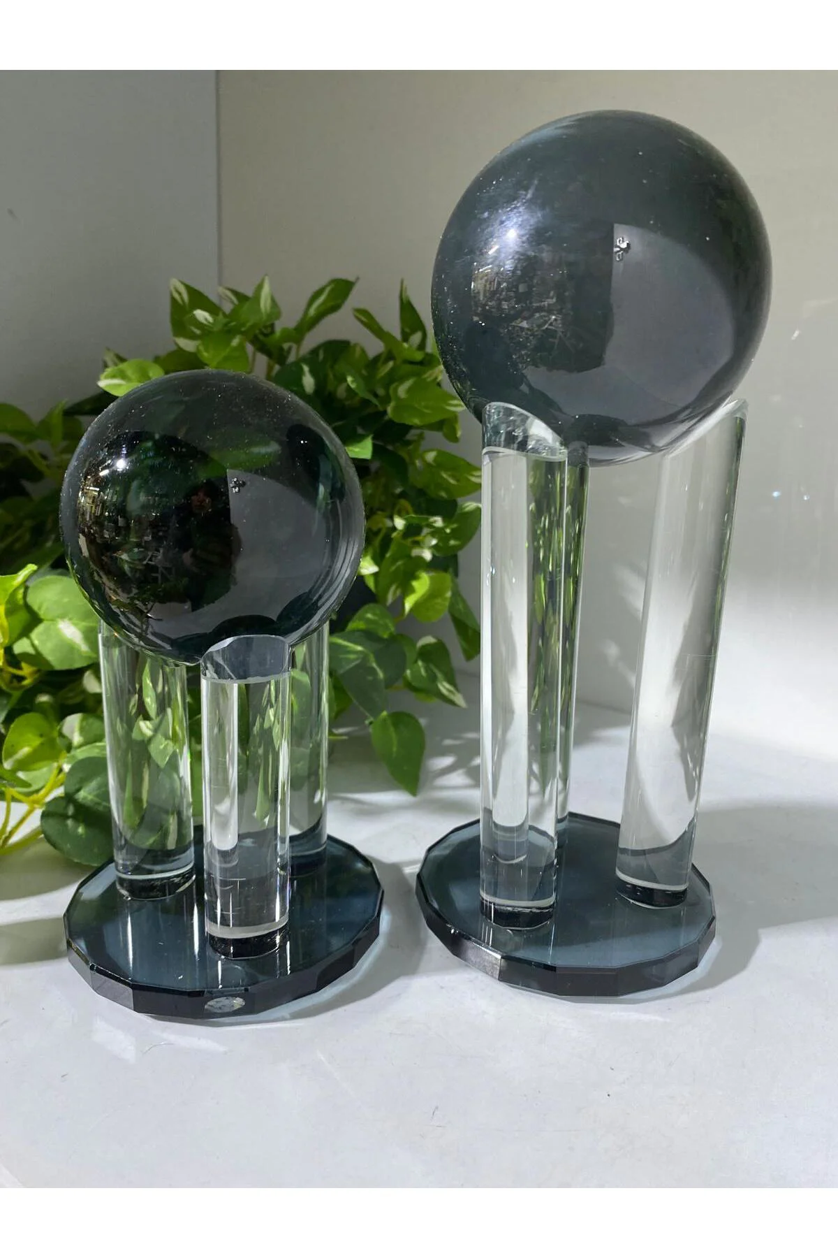 2 Li Kristal Dekoratif Çubuklu Küre Füme