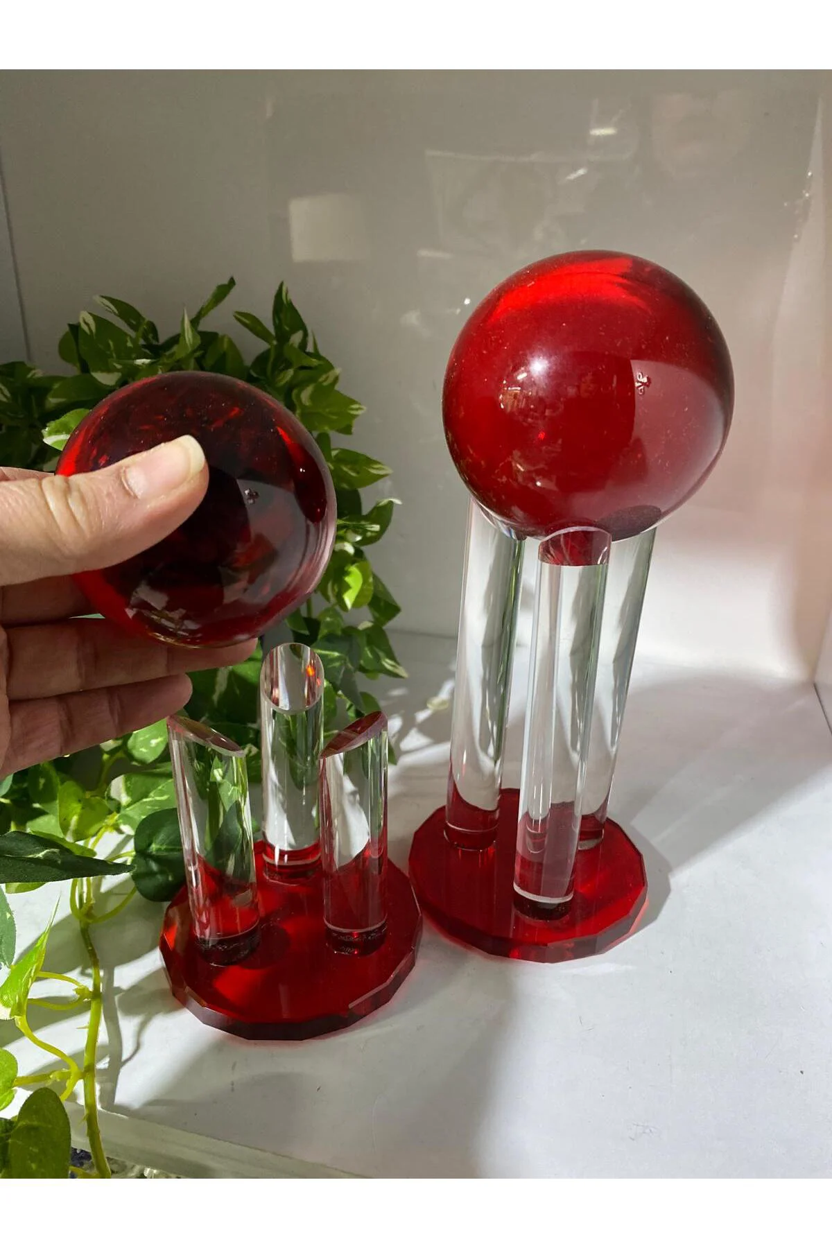 2 Li Kristal Dekoratif Çubuklu Küre Kırmızı