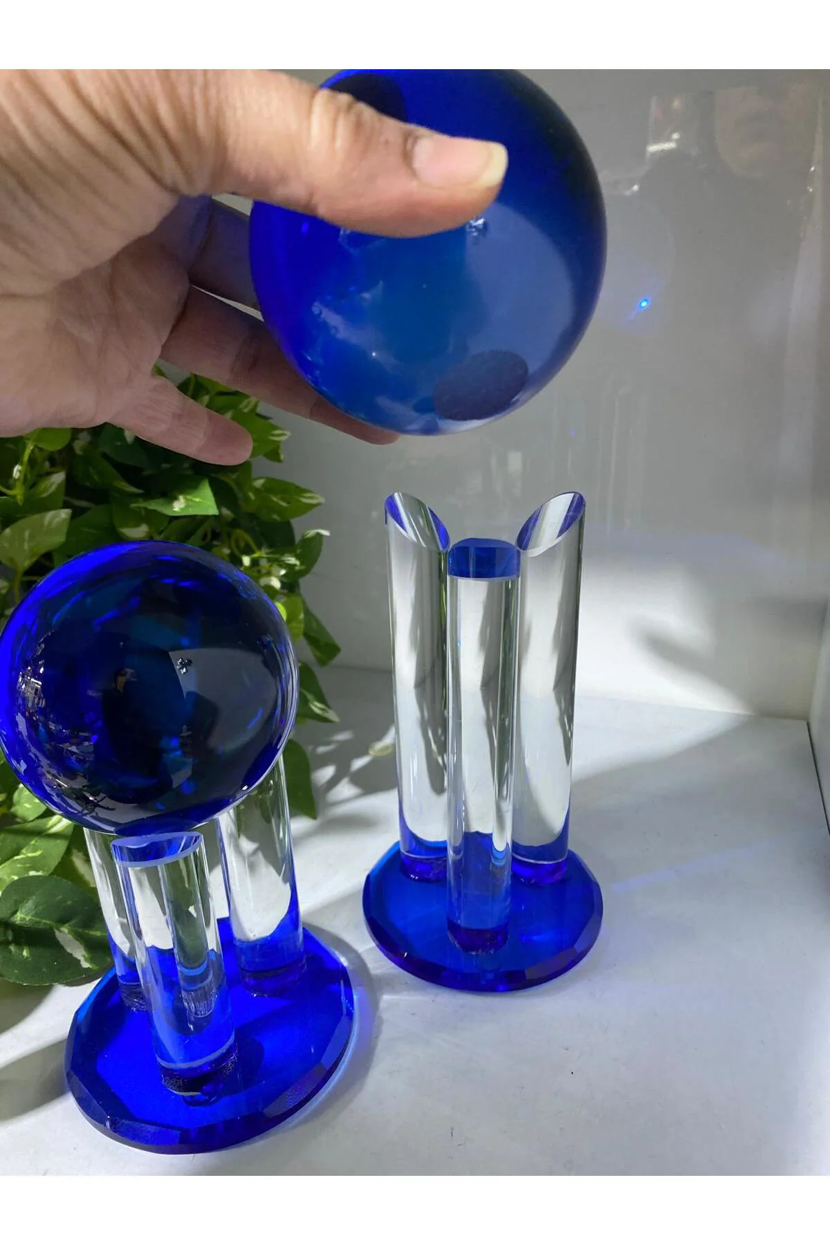 2 Li Kristal Dekoratif Çubuklu Küre Mavi