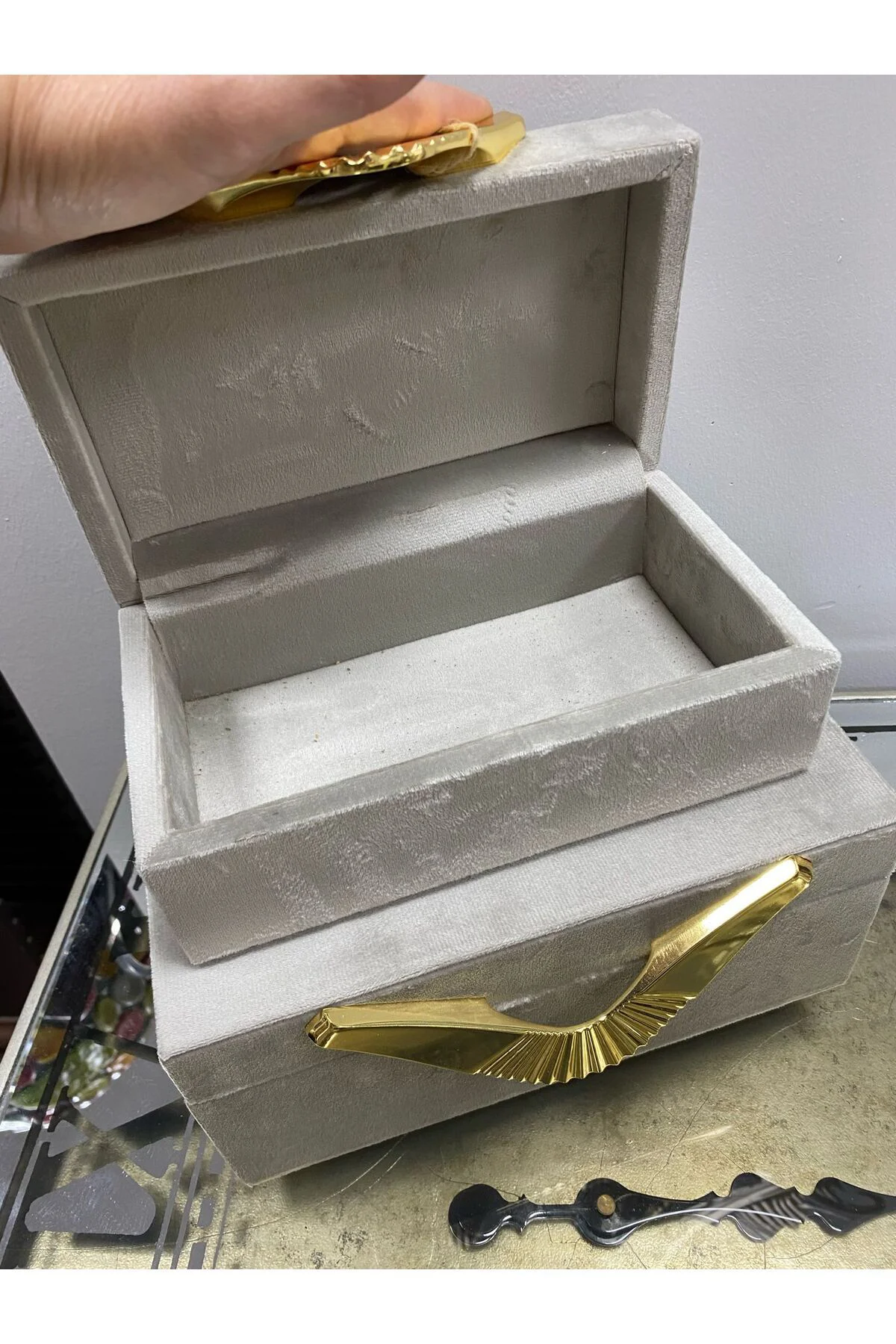 2 li Kumaş Kaplama Gold Detaylı Dekoratif Kutu