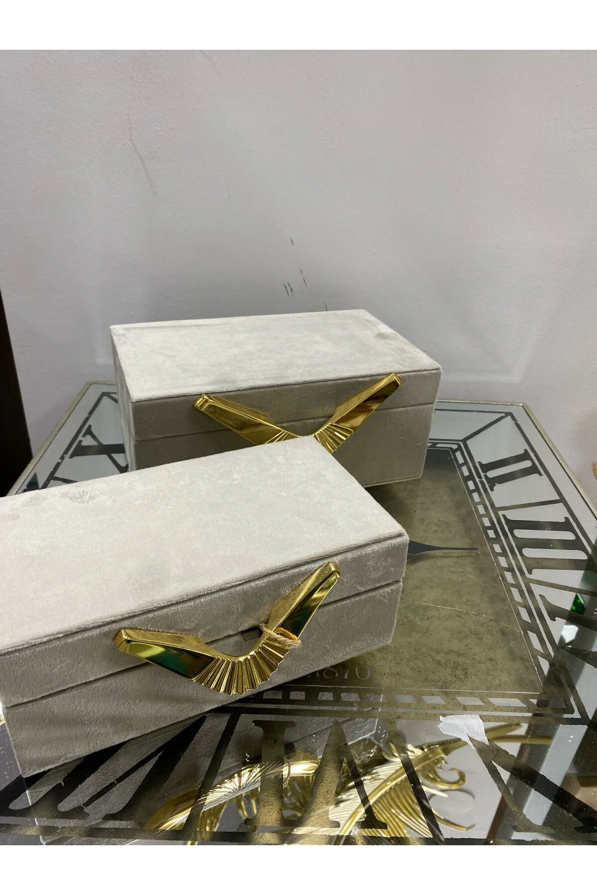 2 li Kumaş Kaplama Gold Detaylı Dekoratif Kutu