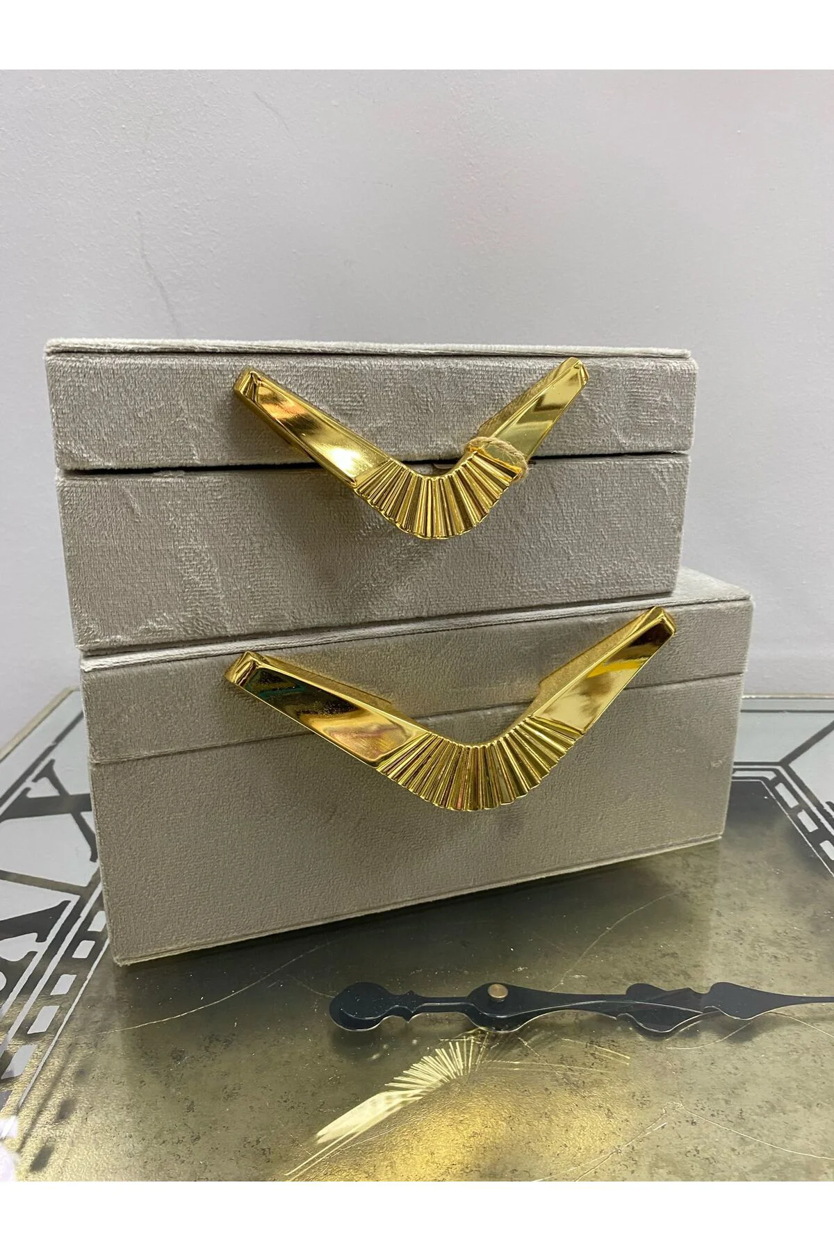 2 li Kumaş Kaplama Gold Detaylı Dekoratif Kutu