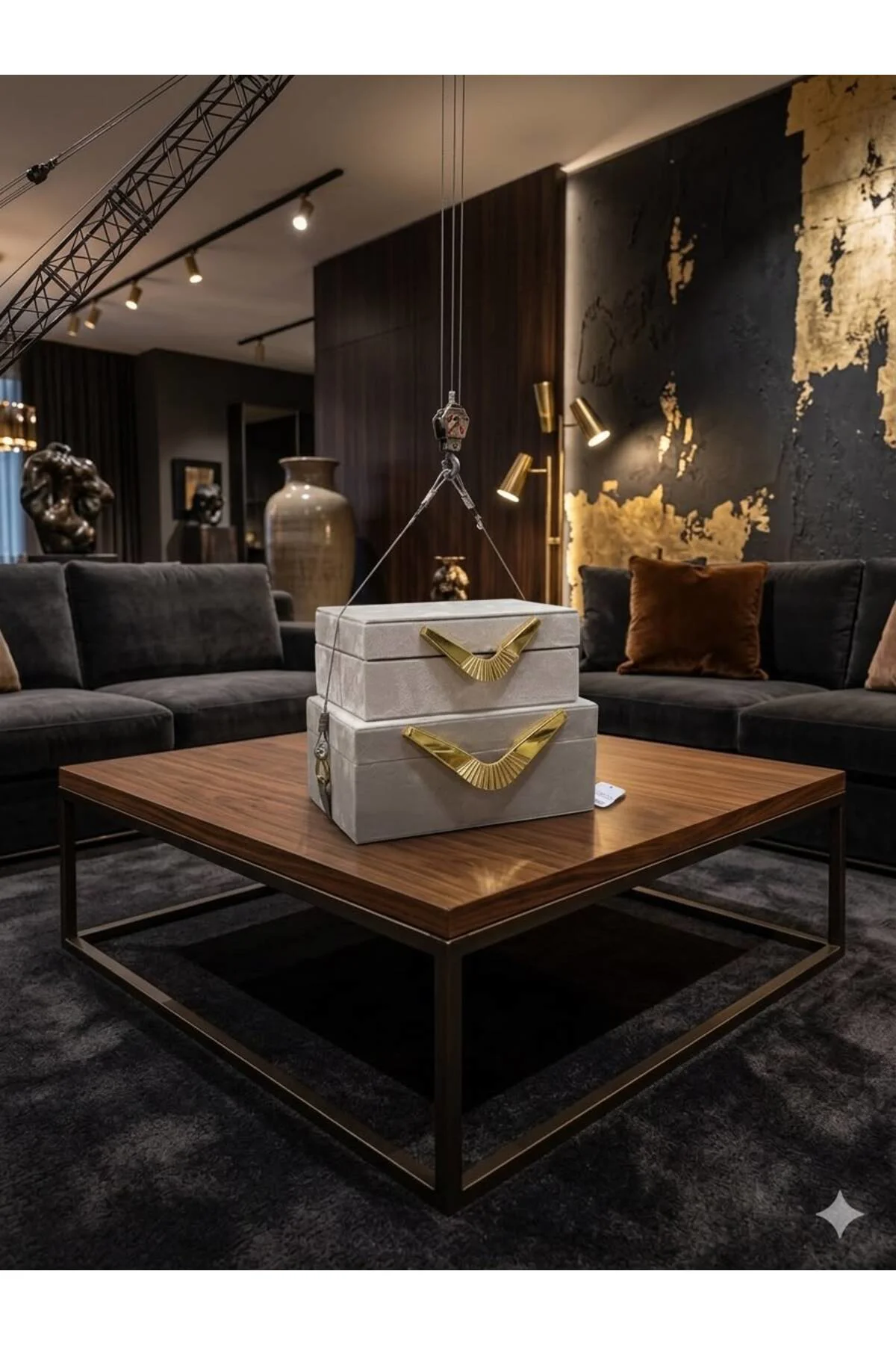 2 li Kumaş Kaplama Gold Detaylı Dekoratif Kutu