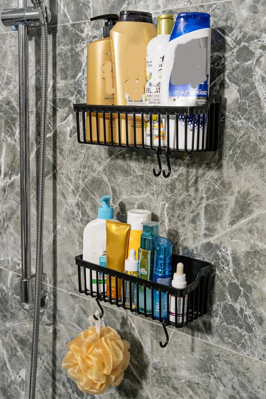 2 Li Plastik Yapışkanlı Askılı Mutfak- Banyo Rafı Düzenleyici Duş