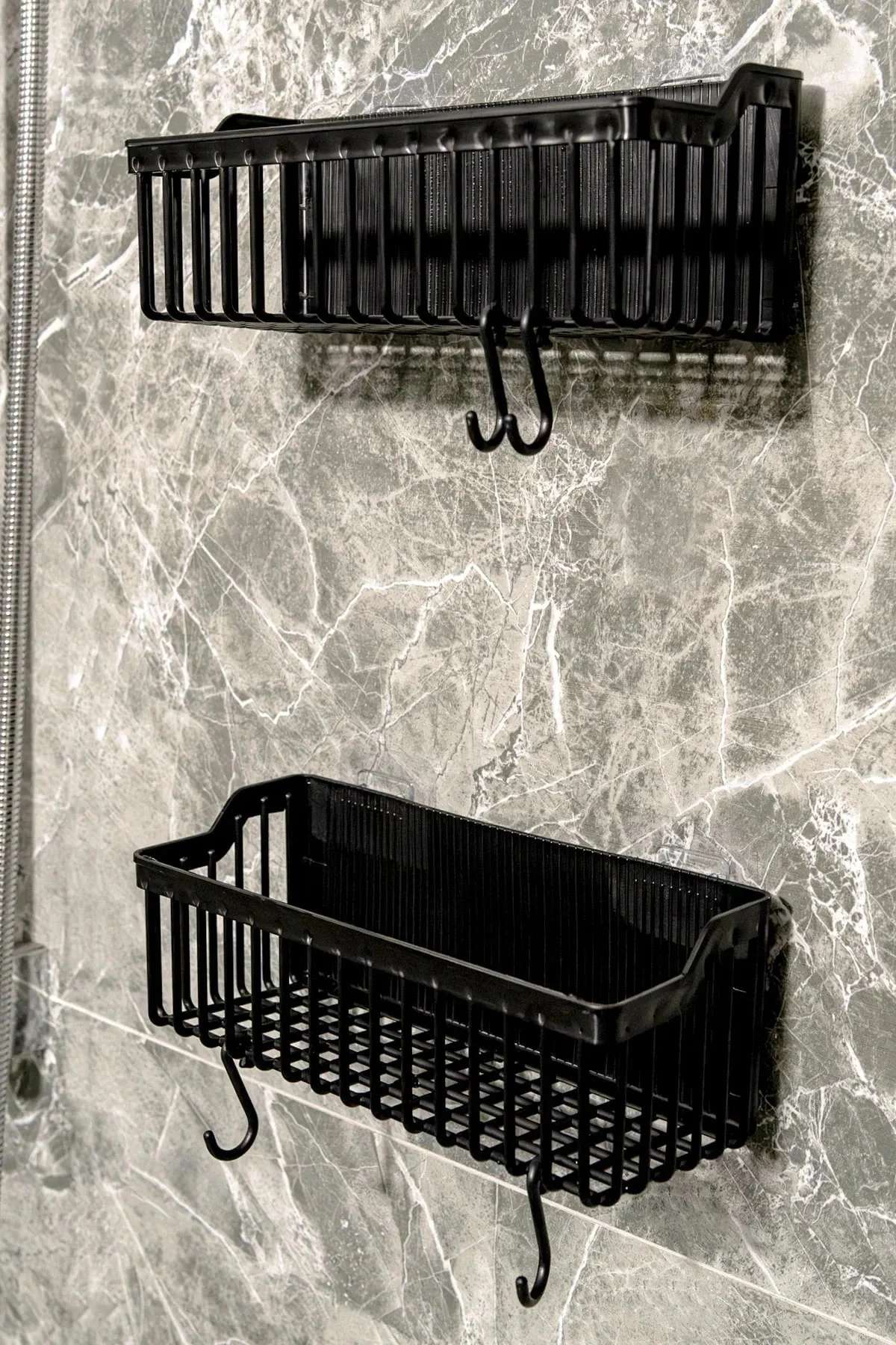 2 Li Plastik Yapışkanlı Askılı Mutfak- Banyo Rafı Düzenleyici Duş Şampuanlık - Görsel 2