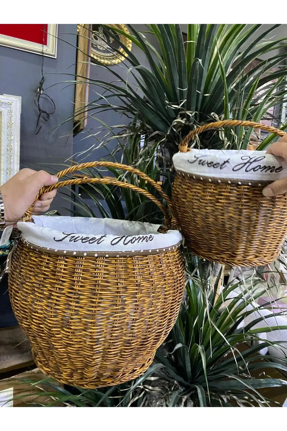 2 Li Sentetik Rattan Örme Sepet