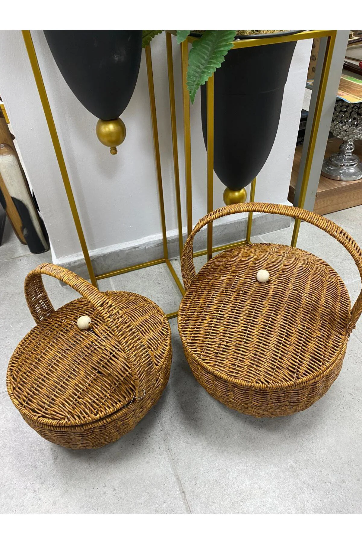 2 Li Sentetik Rattan Kapaklı Sepet