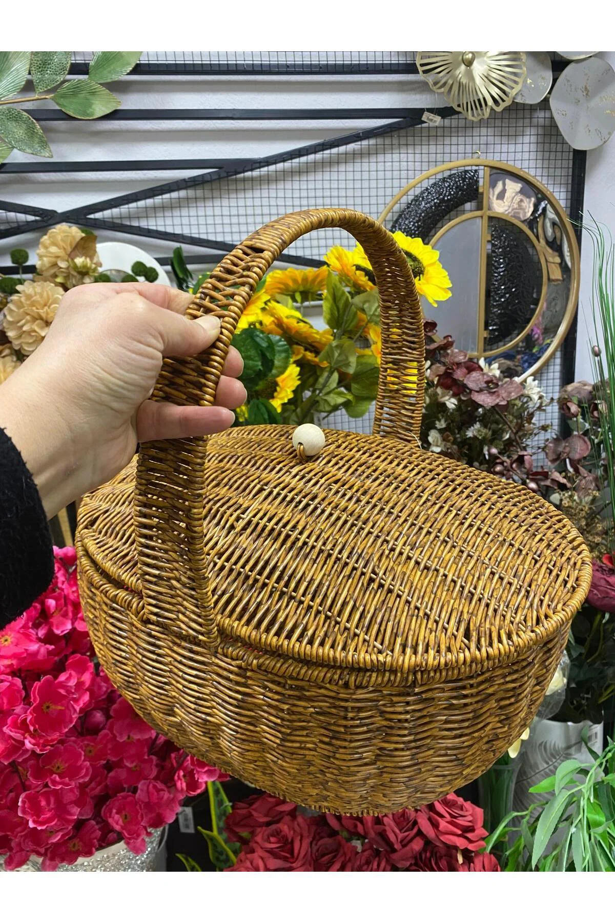 2 Li Sentetik Rattan Kapaklı Sepet