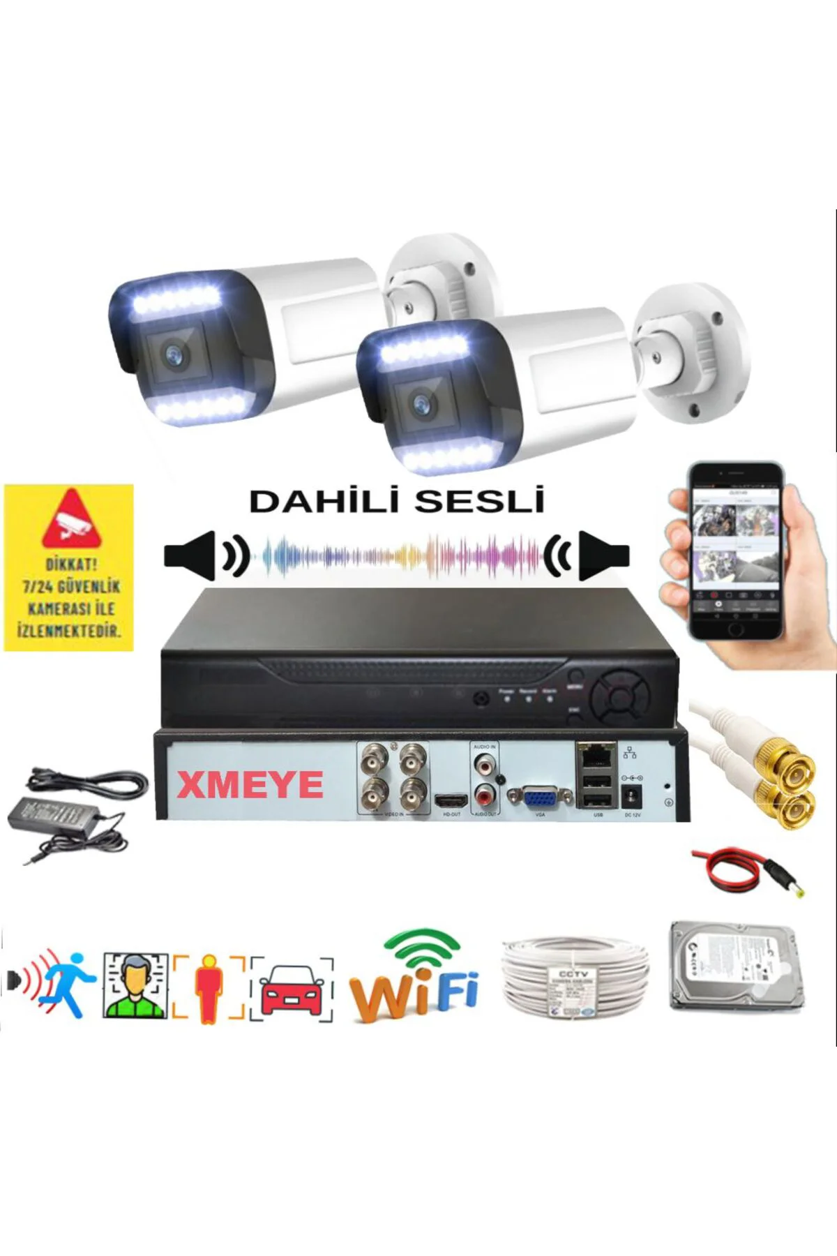 2 li Sesli Araç İnsan Yüz ve Hareket Algılayan 5 MP Lens 12 Warm 