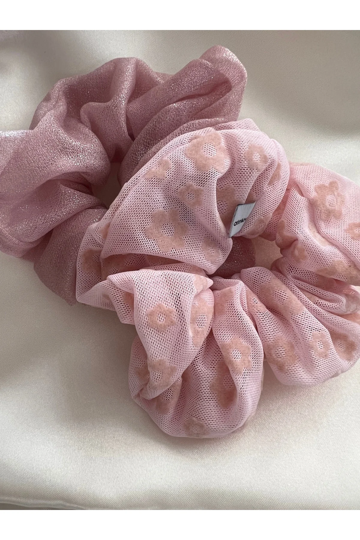 2 li Set Baby Pink Lace Scrunhie Bebek Pembe Lastik Toka