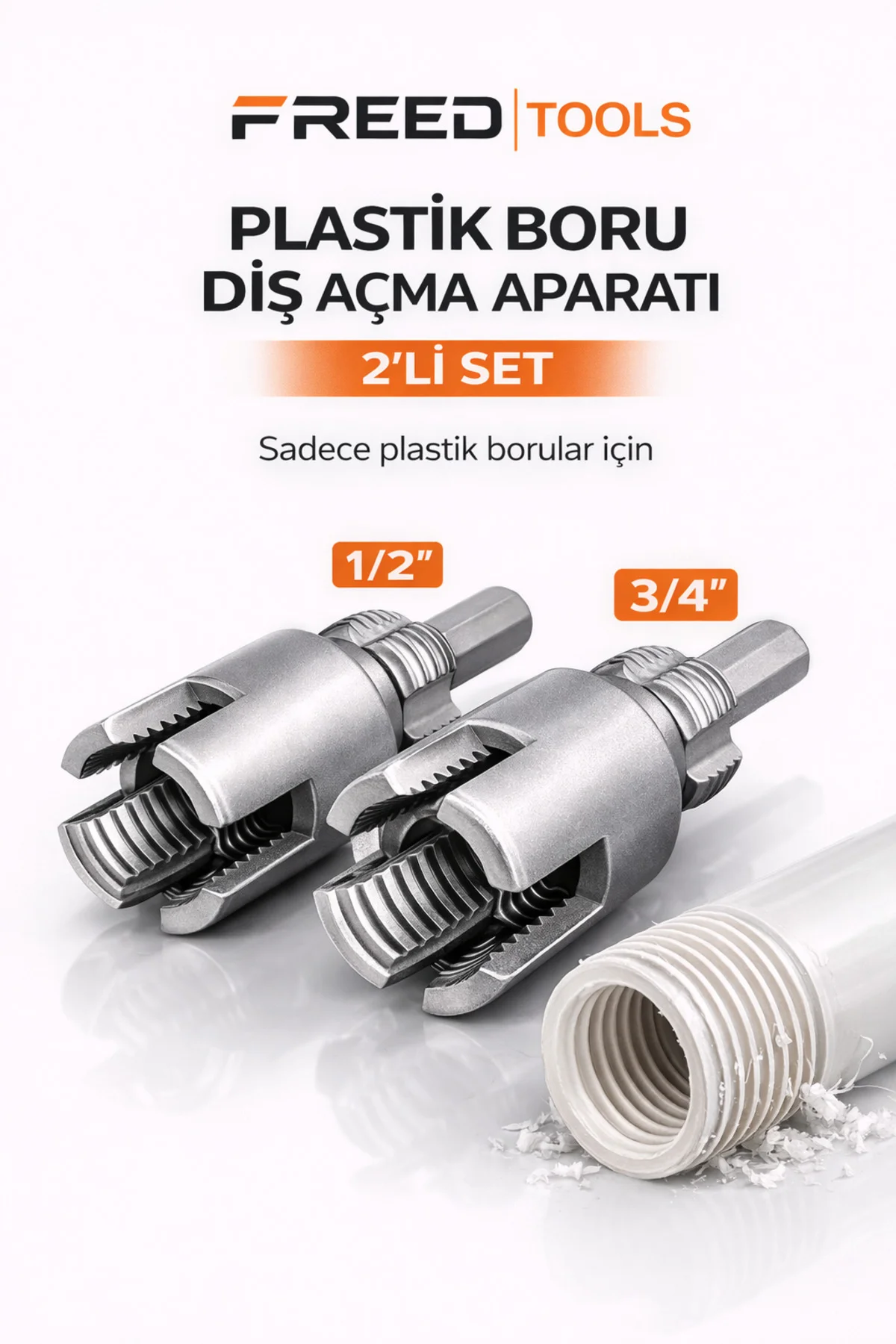 2’ li Set İç Dış Plastik Boru Diş Açma Seti 1/2 ve 3/4 İnç Borularla Uyumlu 2’ li Set İç Dış Plastik Boru Diş Açma Seti 1/2 ve 3/4 İnç Borularla Uyumlu