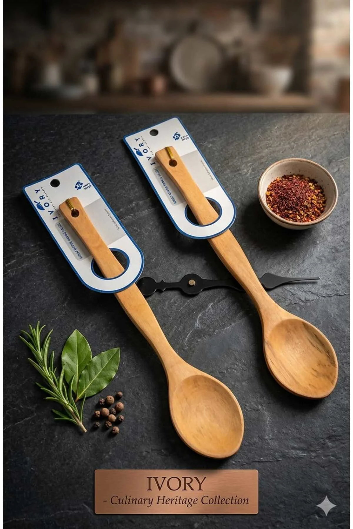 2 Li Tahta Karıştırma Kaşık 31cm