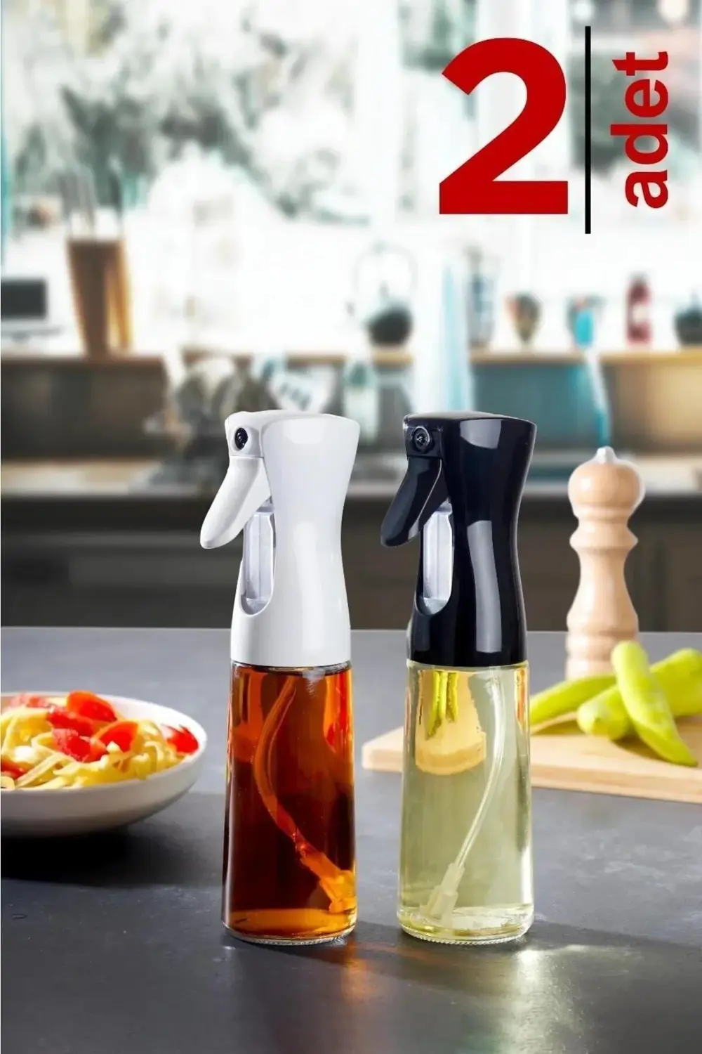 2 li Yağdanlık Sprey Air Fryer Cam Yağlık Mist Püskürtücü 225 ML