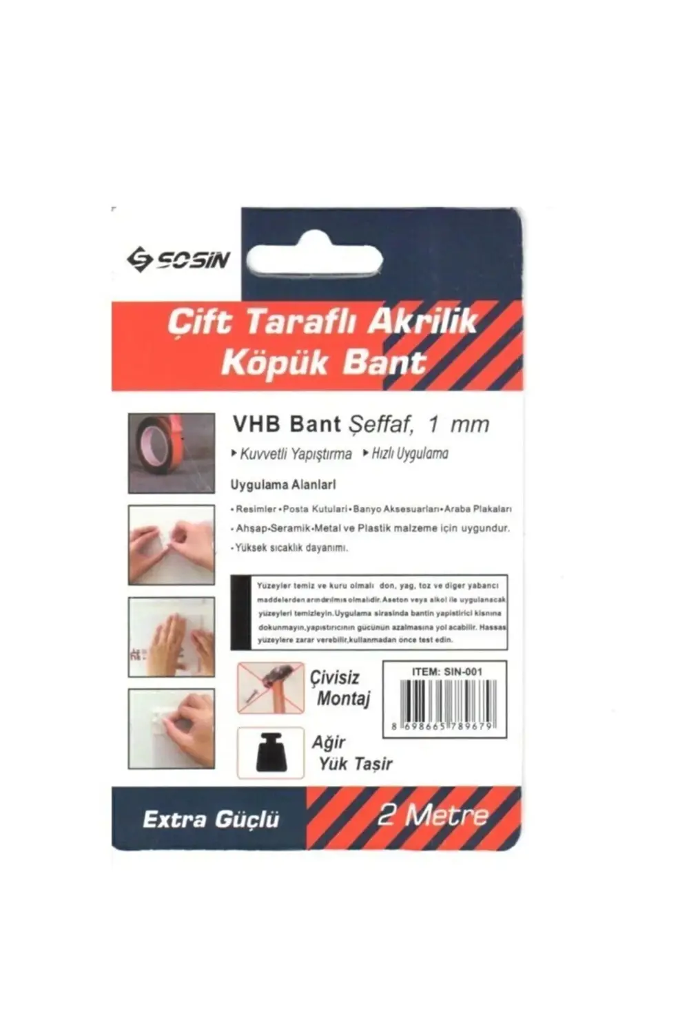 2 Metre 2 Cm Çok Amaçlı Çift Taraflı Bant