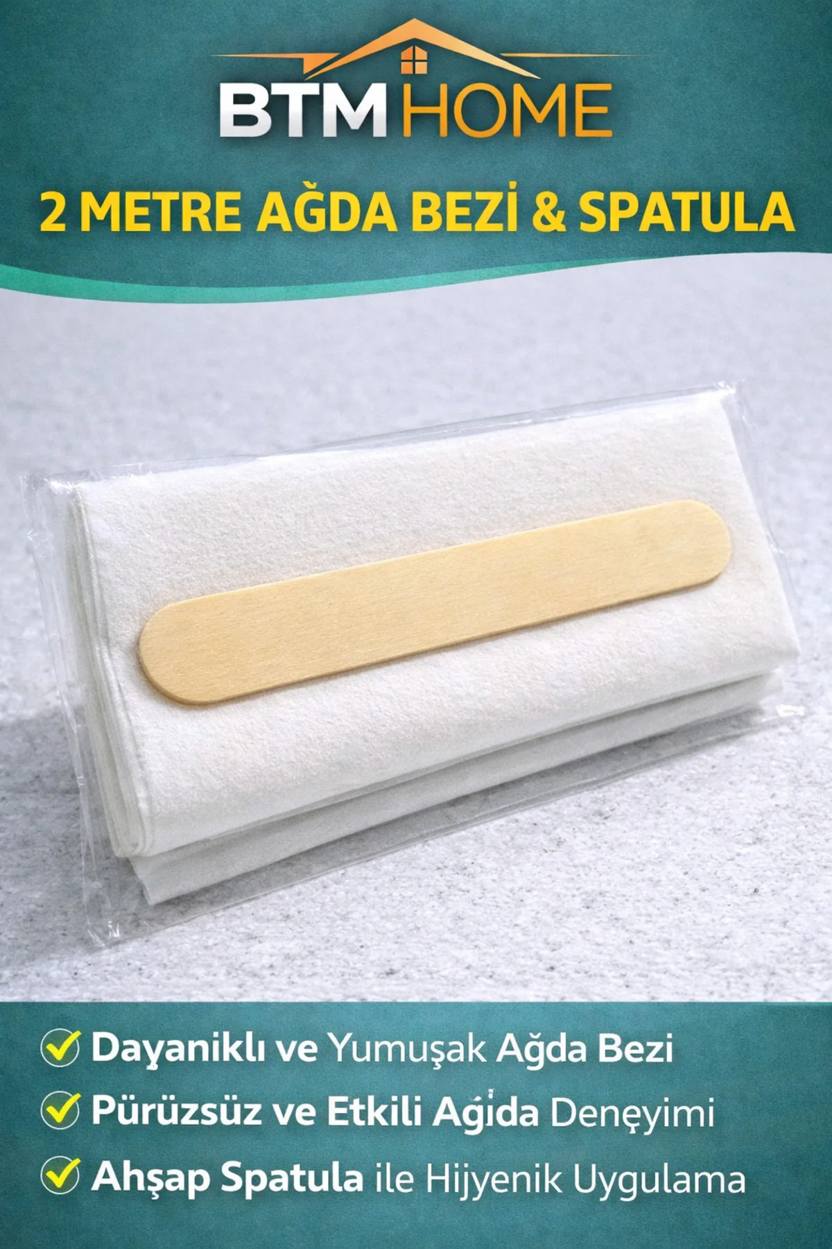 2 Metre Ağda Bezi ve Spatula Seti Yırtılmaz Dayanıklı Rulo Ağda B