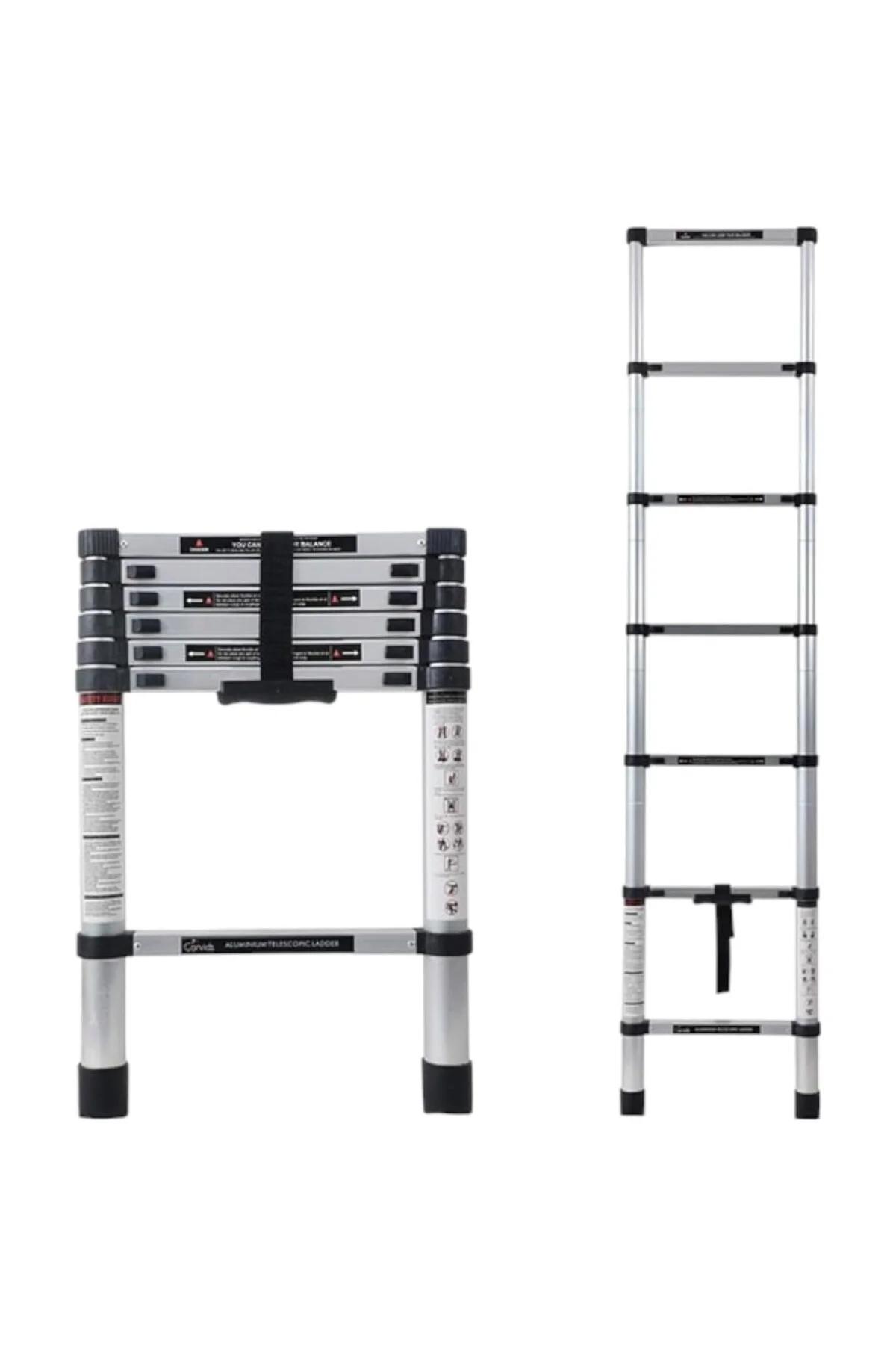 2 Metre Alüminyum Teleskopik Merdiven – 7 Basamaklı, 150 Kg Taşım