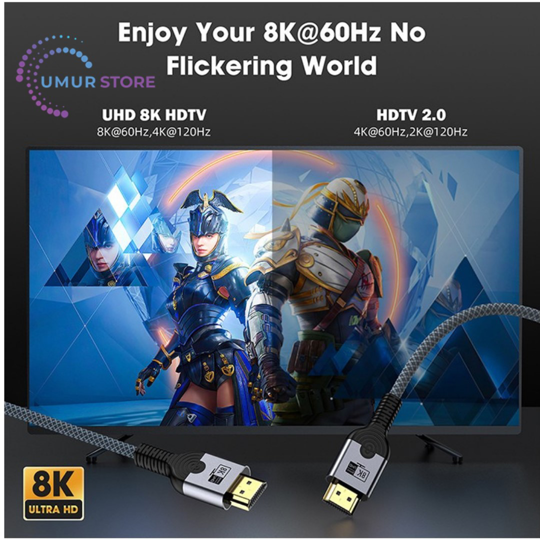 2-Metre HDMI To HDMI Ultra Sertifikalı HDMI 2.1 Kablo 48Gbps 8K/6