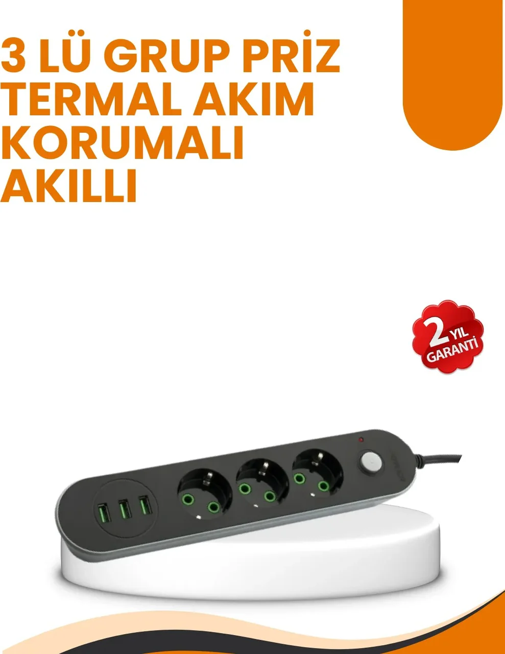 2 Metre Kablolu 3 Usb Portlu Anahtarlı Üçlü Priz Diğer