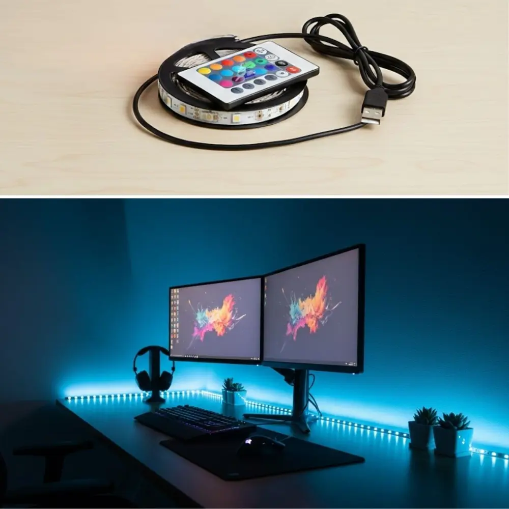 2 Metre Kumandalı USB LED Şerit Işık – Renk Ayarlı Dekoratif Orta