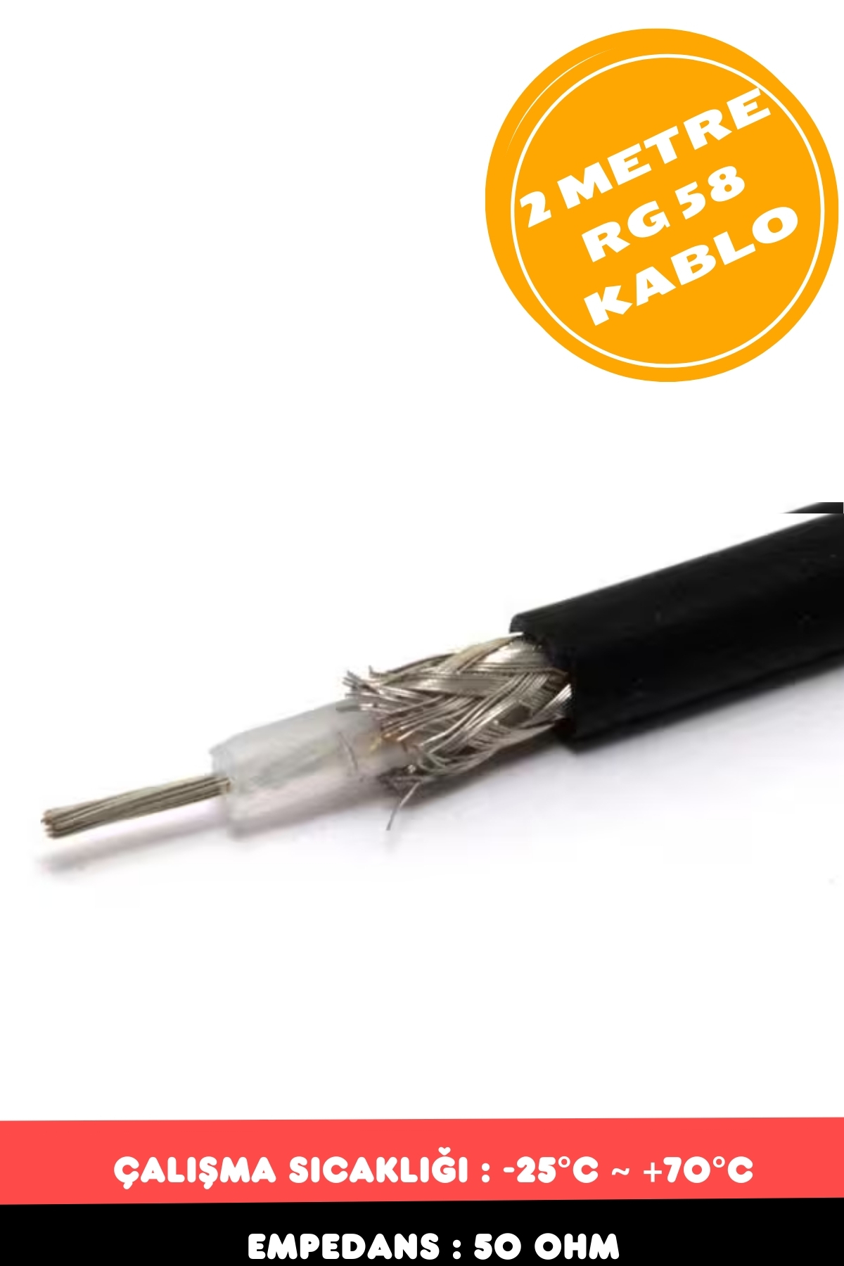 2 Metre RG 58 C/U 50 Ohm Koaksiyel  Kablo - Anten Kablosu