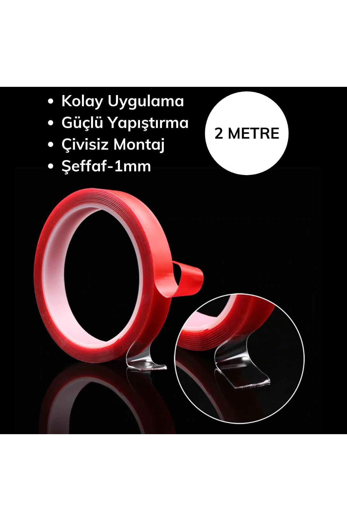 Ok Aksesuar 2 Metre Şeffaf Ekstra Güçlü Banyo Mutfak Posta Ofis Çift Taraflı