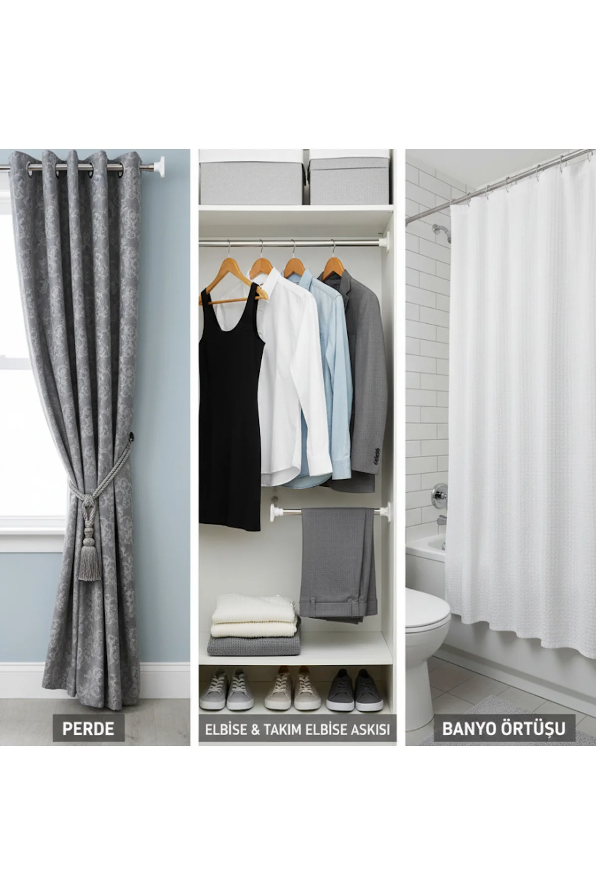 2 Metre Uzayan Teleskopik Askılık – Ayaklı, Modern, Yer Kazandıra