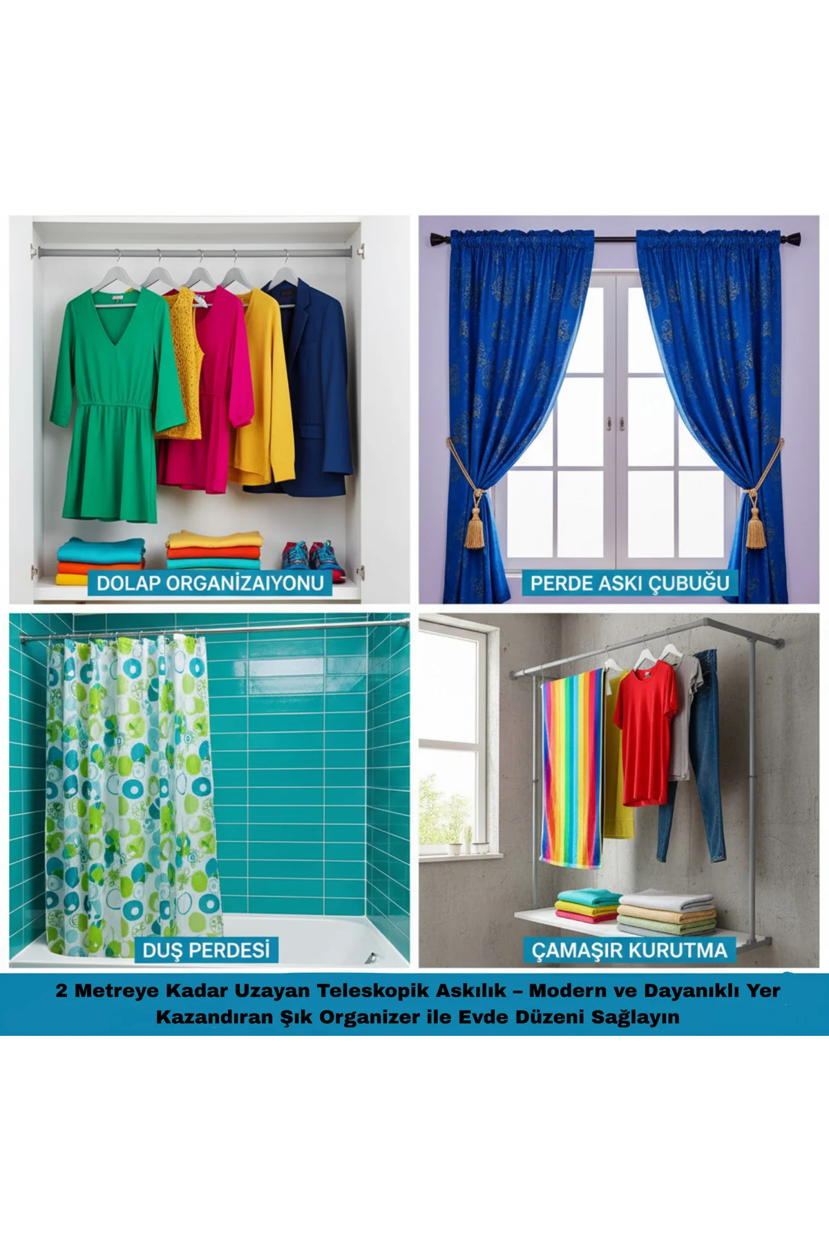 2 Metre Uzayan Teleskopik Askılık – Ayaklı, Modern, Yer Kazandıra