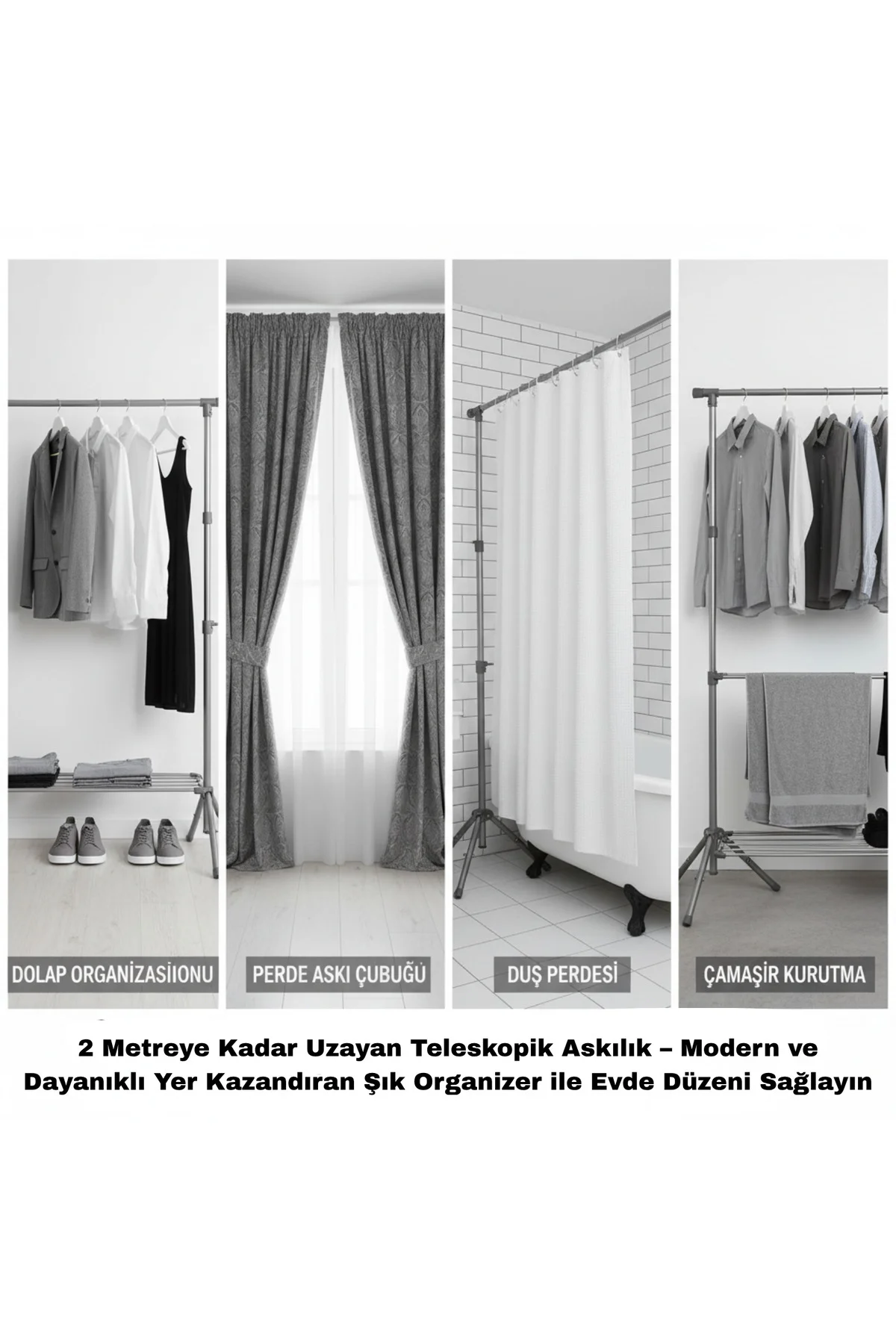 2 Metre Uzayan Teleskopik Askılık – Ayaklı, Modern, Yer Kazandıra