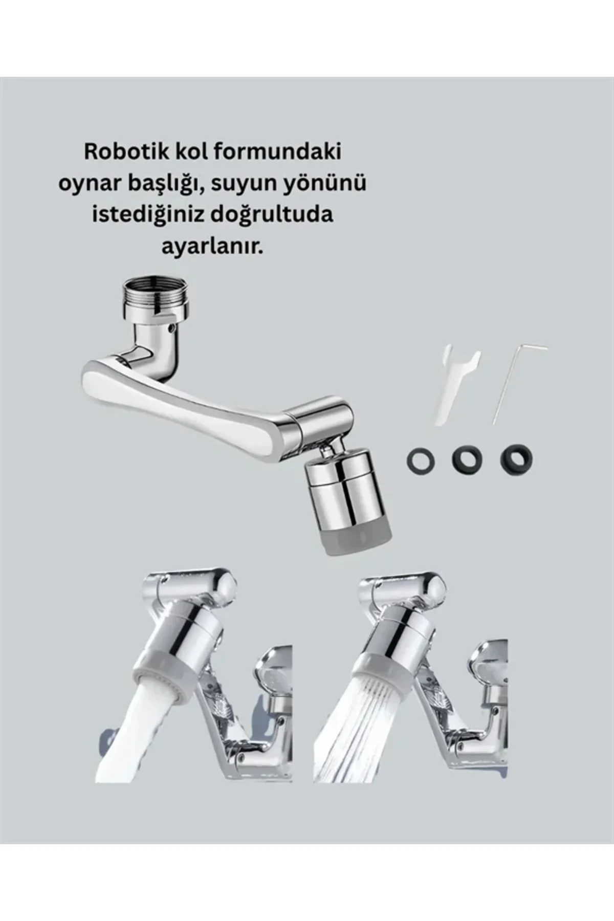 2 Modlu 1080° Dönebilen Musluk Başlığı Esnek 3 Eklemli Hareketli Tasarım
