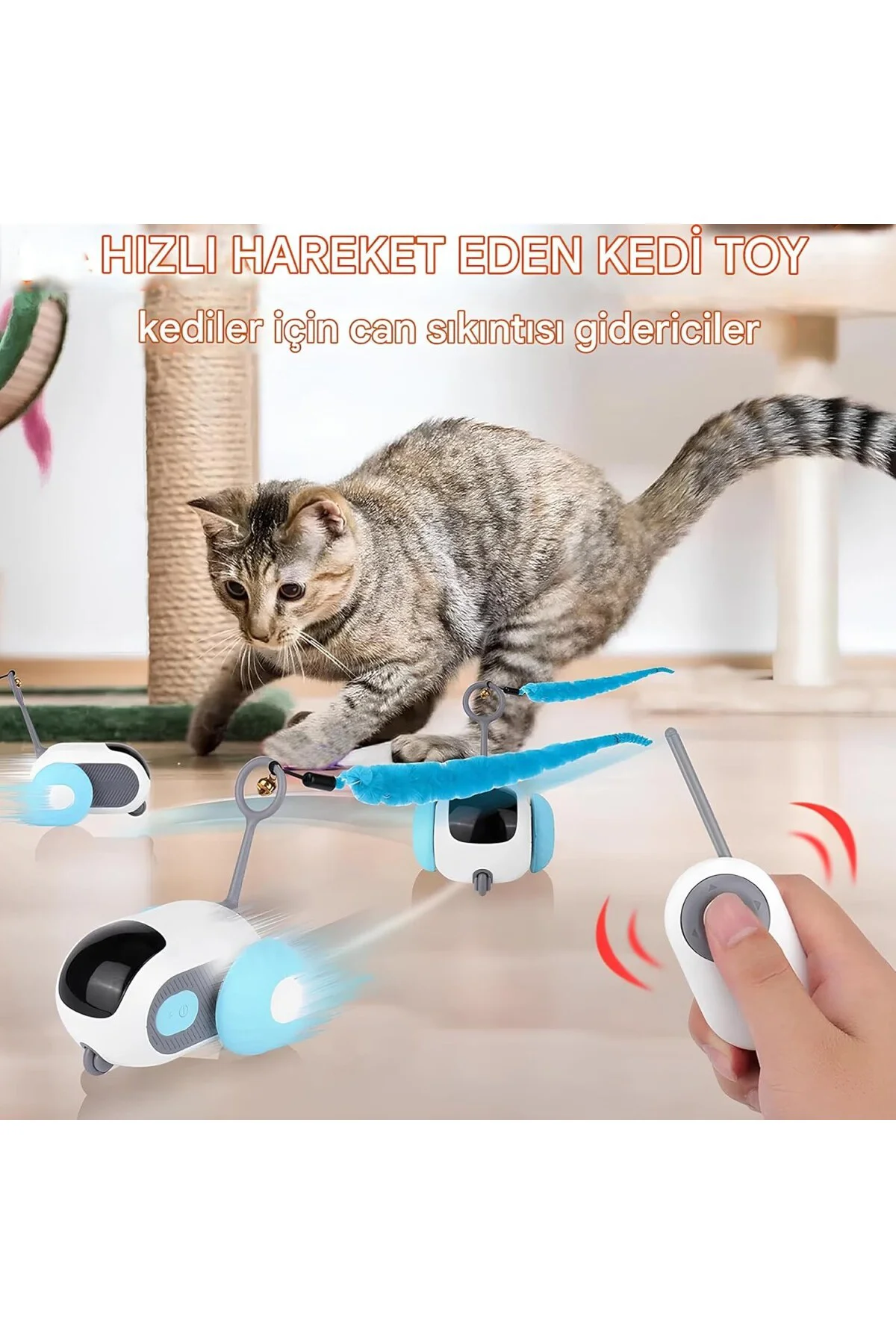 2 Modlu Akıllı Kedi Oyuncağı – Otomatik ve Uzaktan Kumandalı Sess