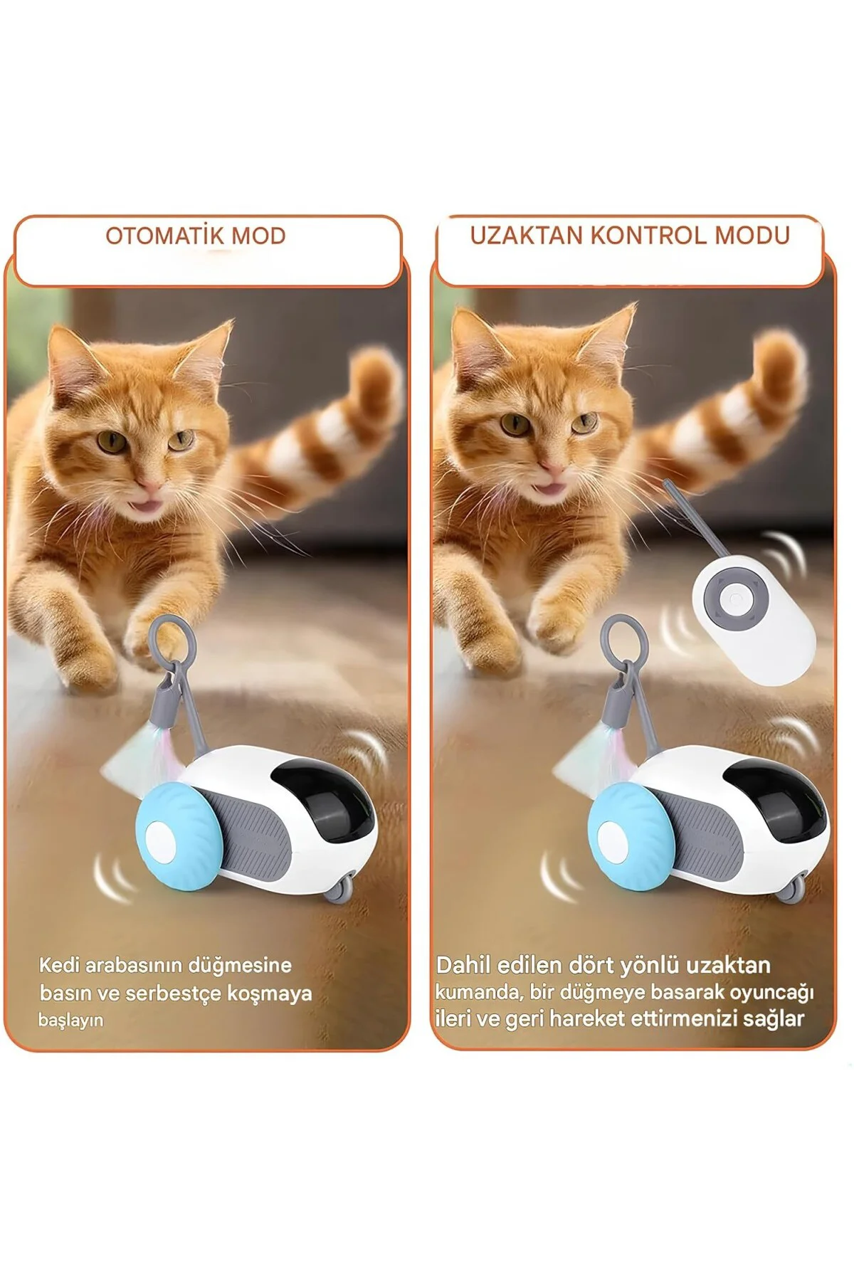 2 Modlu Akıllı Kedi Oyuncağı – Otomatik ve Uzaktan Kumandalı Sess